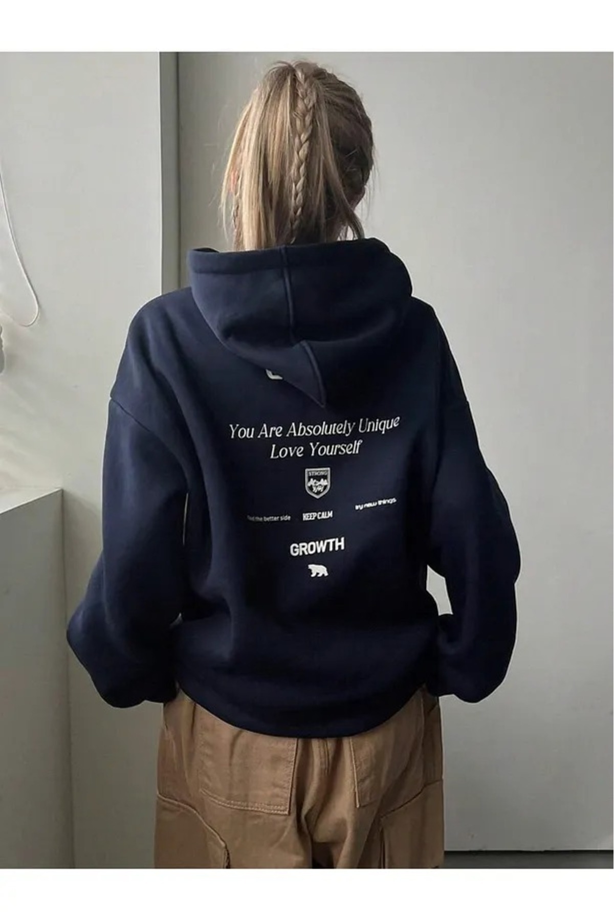 Elvino Back and Front Text Printed Women'S/Men's Unisex Oversize Hooded Black 3-Thread Sweatshirt
