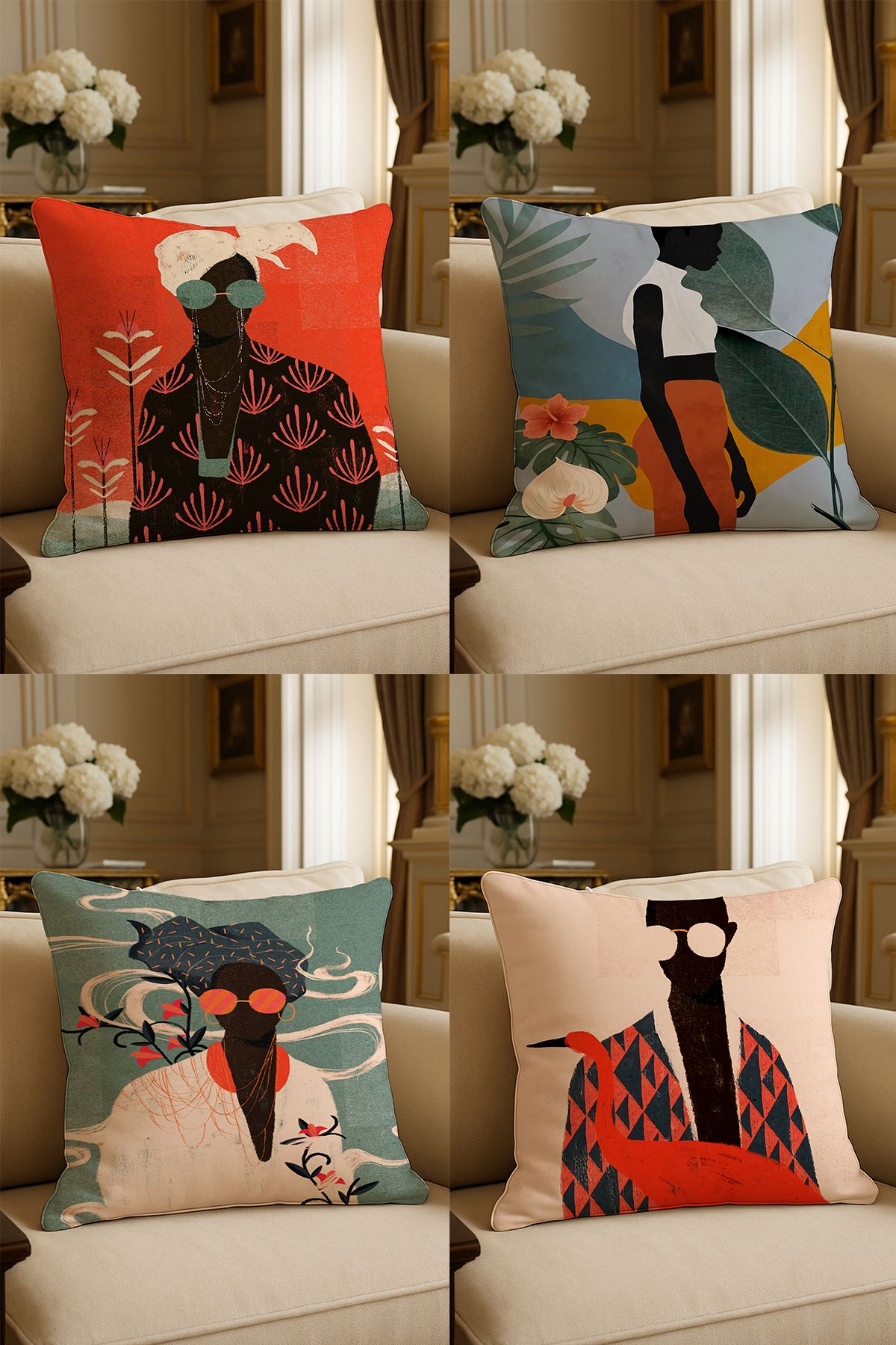 LadiesHome-Special Design Digital Printed Decorative Throw Pillow Case 43X43 cm Double Sided Set of 4 1