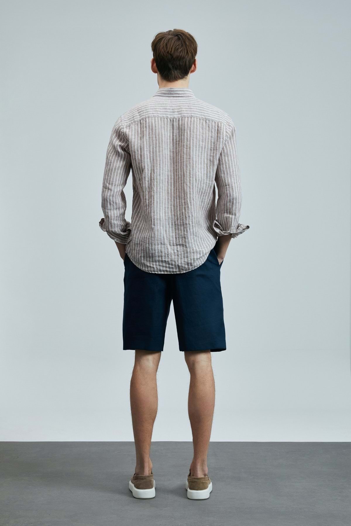 Lufian  111010632 Alfred Erkek Keten Pamuklu Gömlek Regular Fit Erkek Gömlek BEJ - Görsel 6