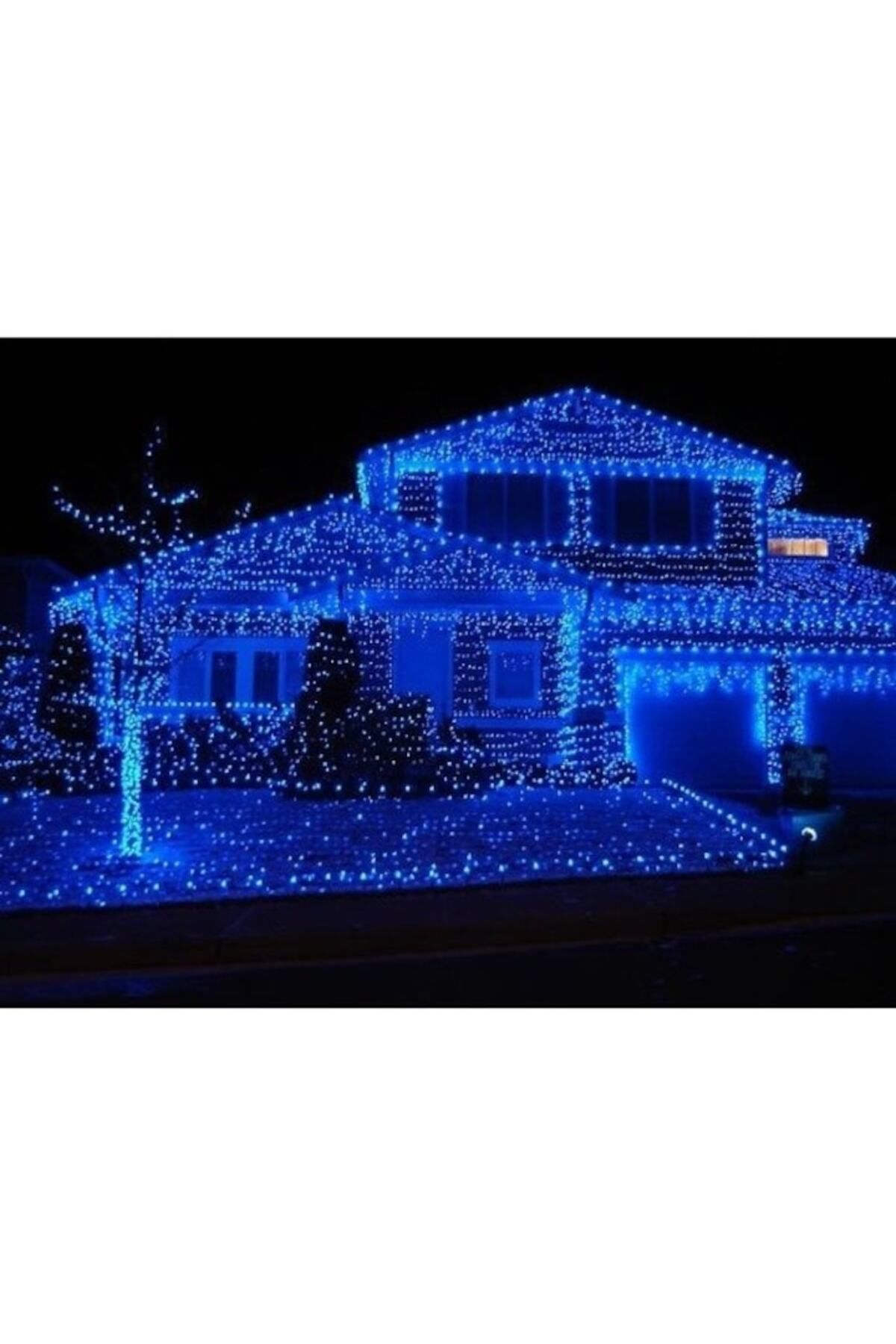 Casa Grande-Instalație de lumini de Crăciun, 10m, 286 LED-uri, franjuri, albastru, bliț, transformator, interconectabil 3