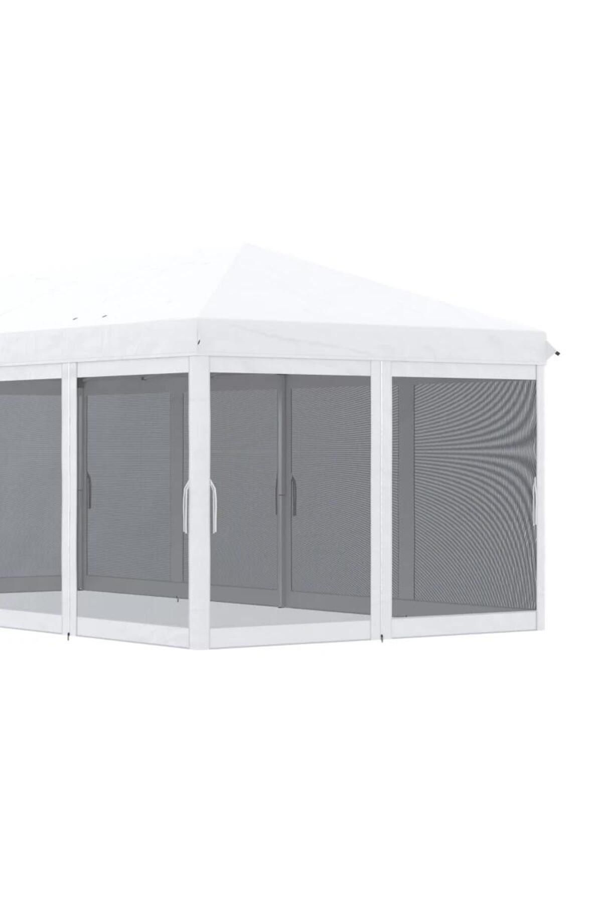 Mercaton-Terrace or garden pavilion with metal frame and anti-insect net, black and white, 5.85x2.95x2.70 2