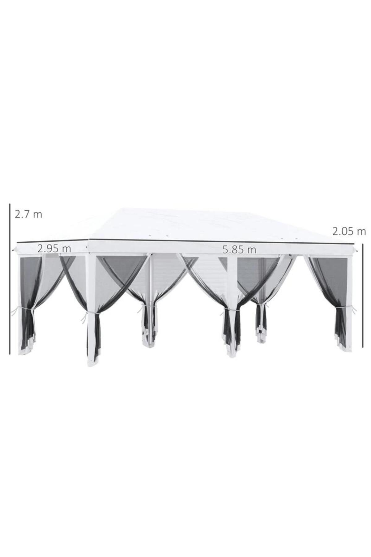 Mercaton-Terrace or garden pavilion with metal frame and anti-insect net, black and white, 5.85x2.95x2.70 7
