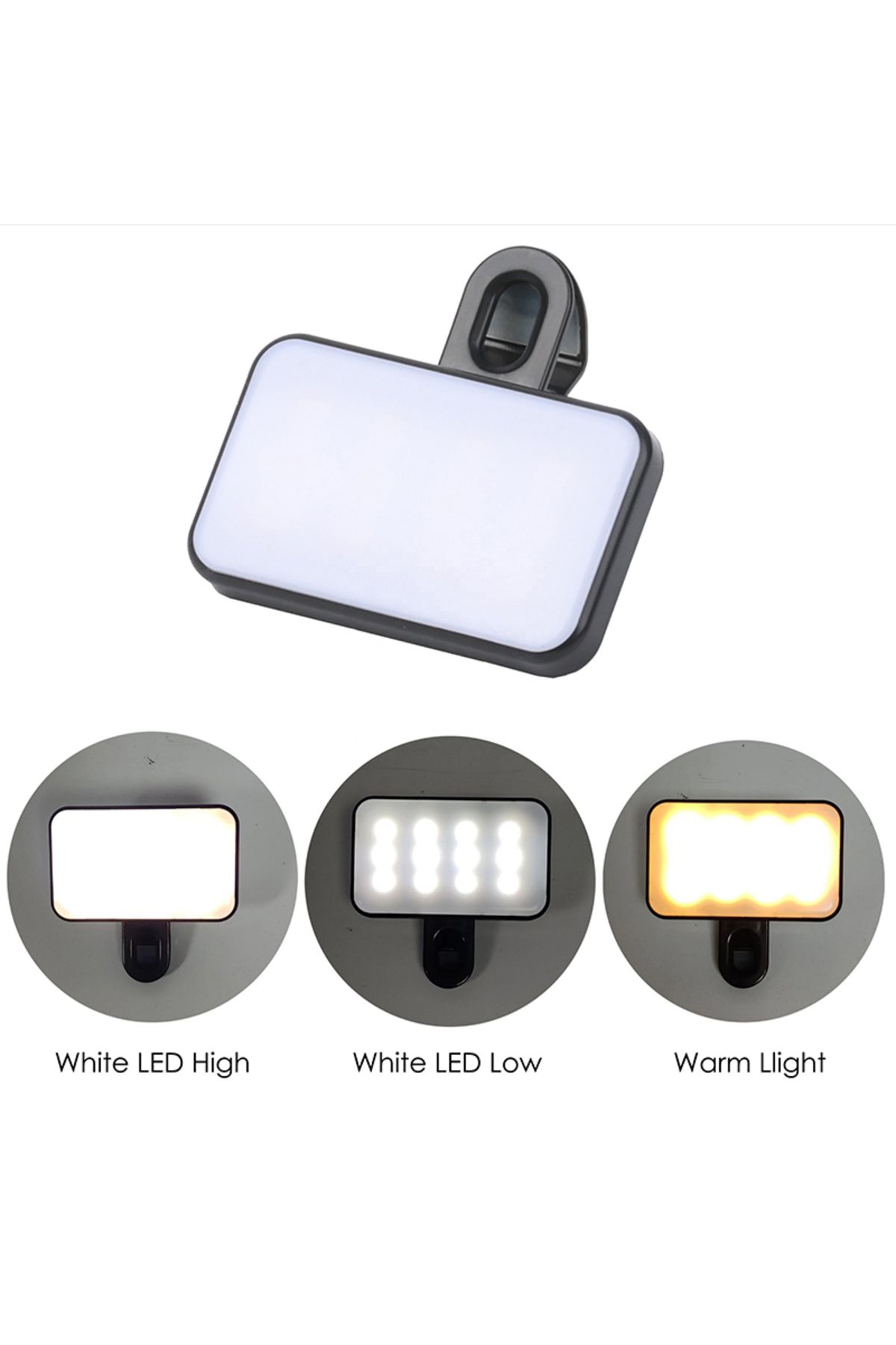 Choice-black 2pc Portable Mini Selfie LED Fill Light Rechargeable 3 Modes Adjustable Brightness Clip On For 3