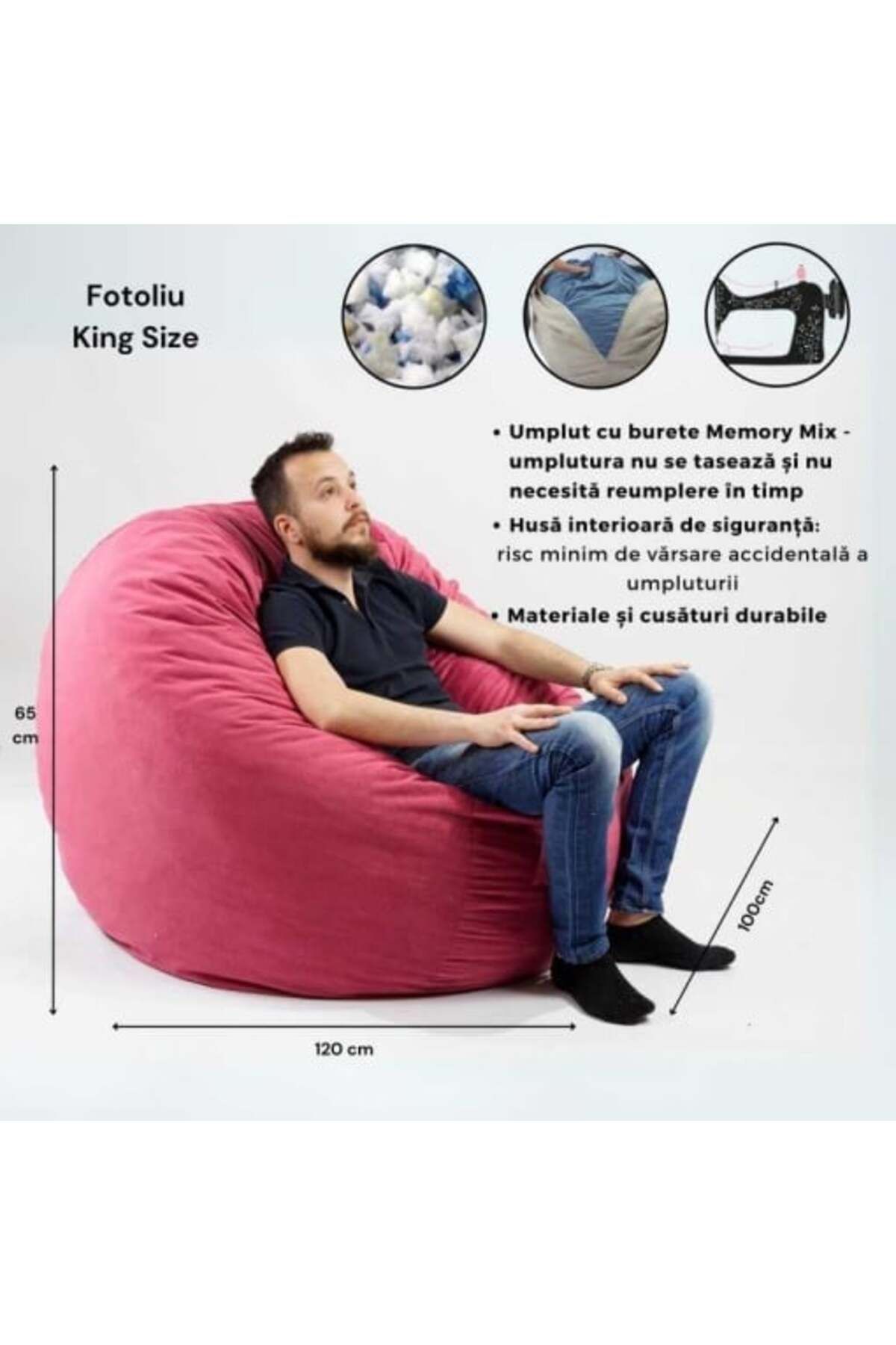 Pufrelax-King Size Armchair Set with Ottoman (footrest) and Cushion, Textile Material - Lemon 3