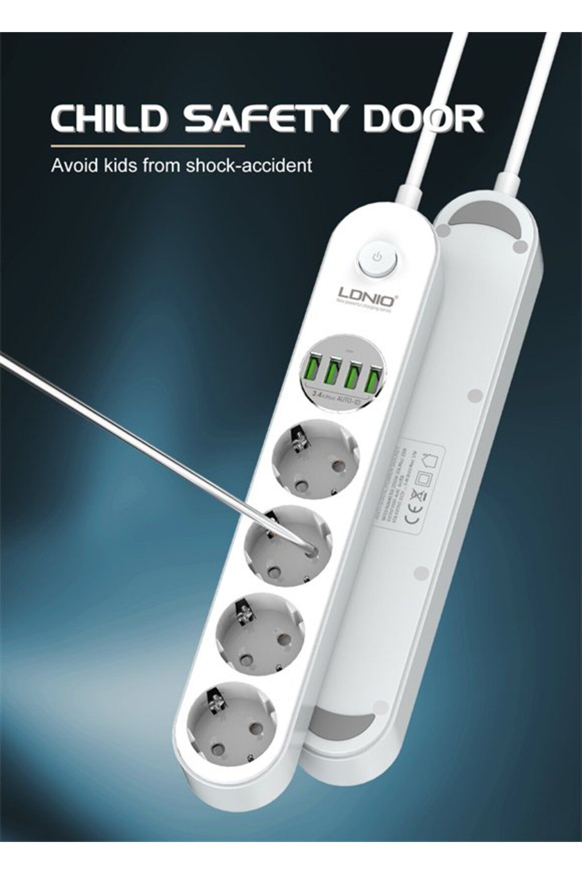 LDNIO-Prelungitor SE4432, 4 prize, 4 X USB-A, PD Quick Charge, 17W, 2m 5