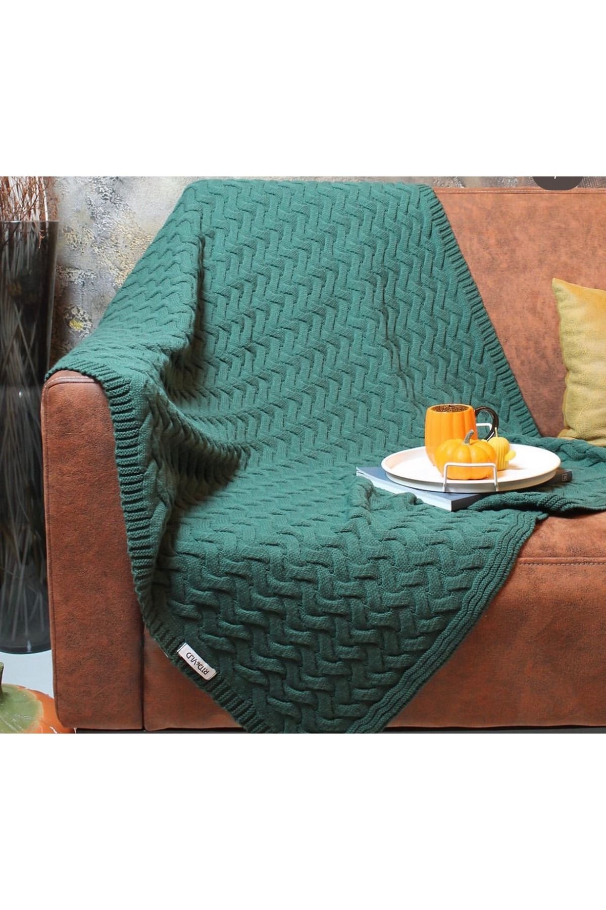 RTD&VLD-Rtd & Vld Red Knitted Patterned New Year Concept Honeycomb Knitwear Tv Blanket Sofa Shawl 1