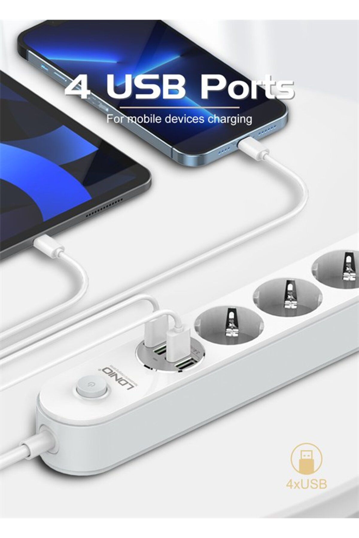 LDNIO-Prelungitor SE4432, 4 prize, 4 X USB-A, PD Quick Charge, 17W, 2m 4