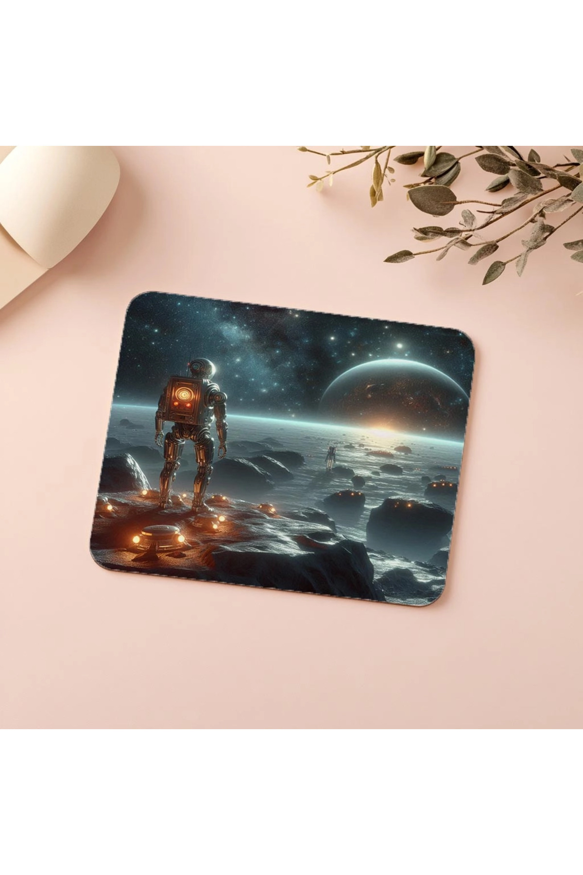 Luluyen-Robot Looking at the Stars Themed Mouse Pad - 19X23 cm 2 mm Rectangular Imported Printed Mouse Pad 5