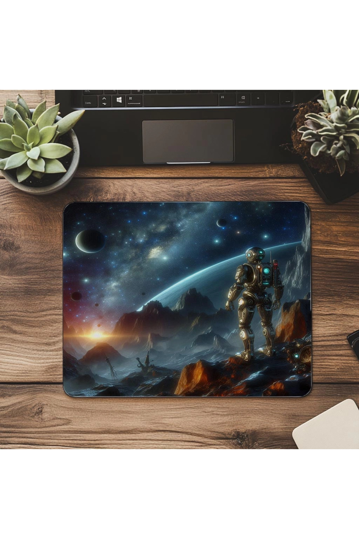 Luluyen-Robot on Asteroid Mousepad - 19X23 cm 2 mm Rectangle Imported Printed Mouse Pad 7