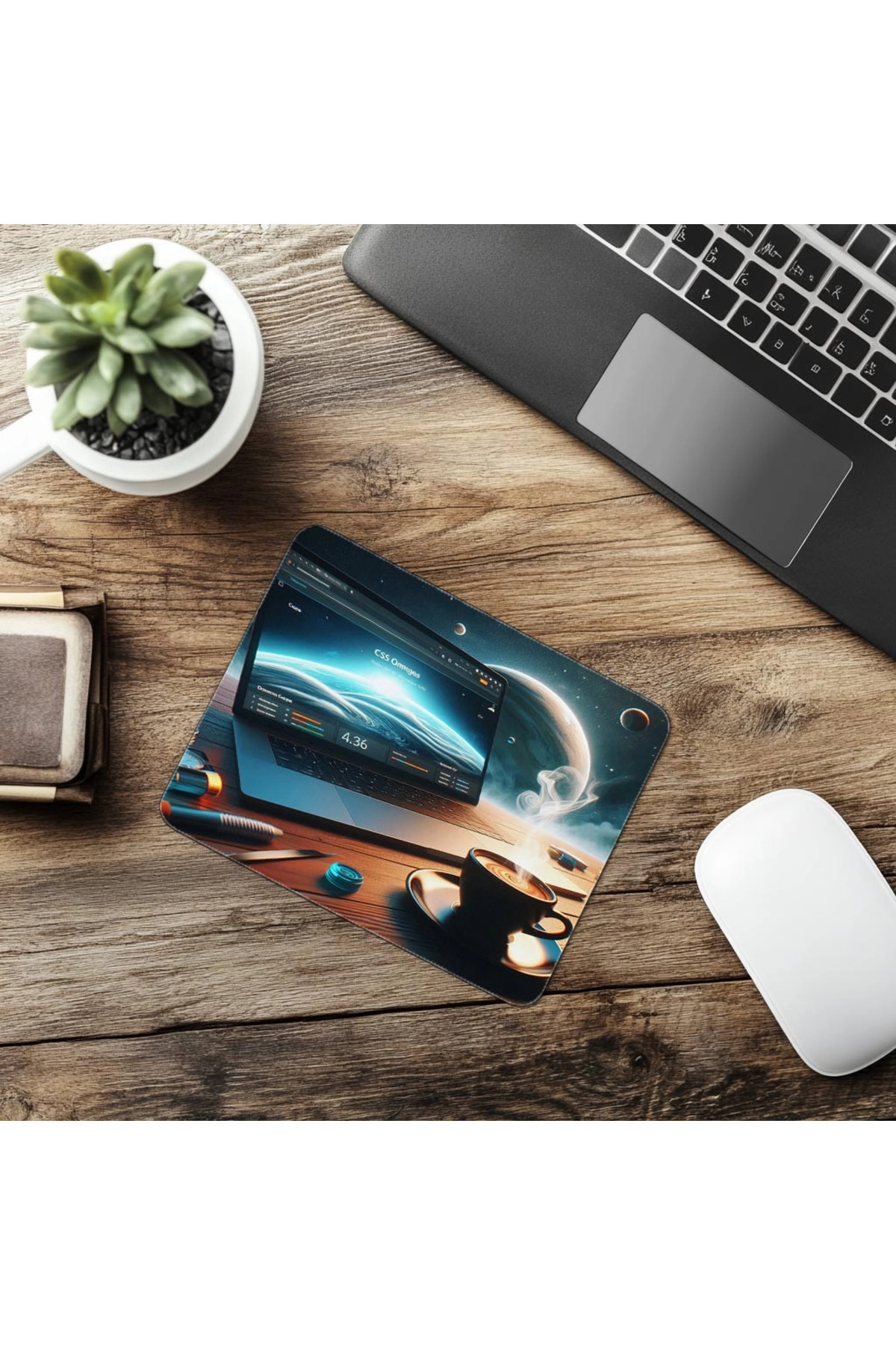 Luluyen-Css Code Mousepad – Stylish Cup on Stained Desk - 19X23 cm 2 mm Rectangular Imported Printed Mouse Pad 6