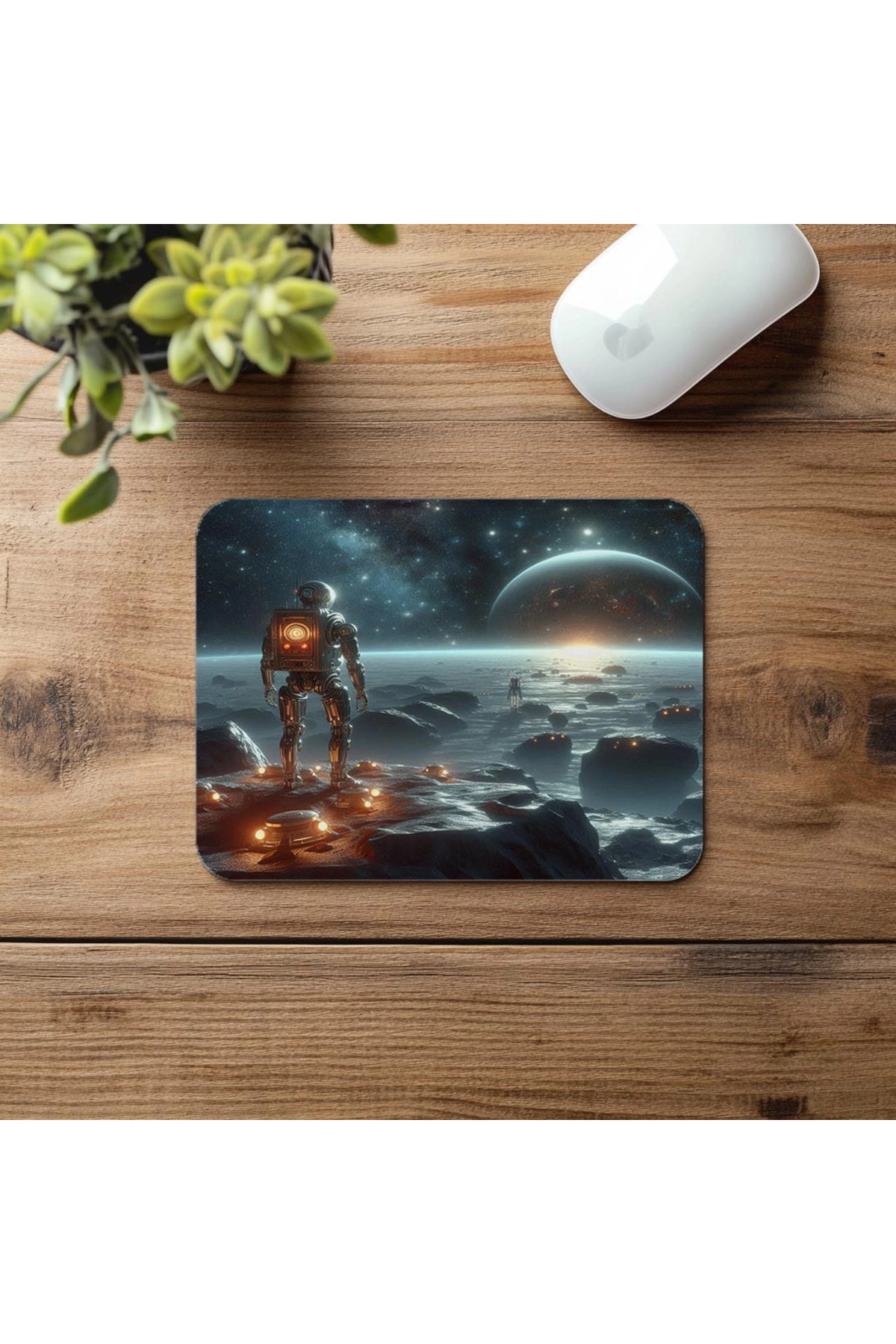 Luluyen-Robot Looking at the Stars Themed Mouse Pad - 19X23 cm 2 mm Rectangular Imported Printed Mouse Pad 4