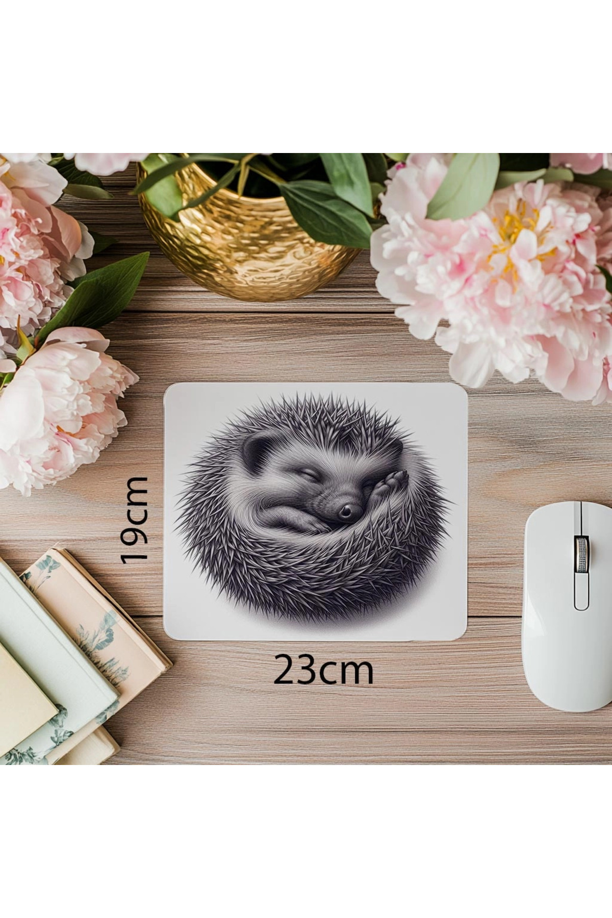 Luluyen-Hedgehog Design with Matte Gray Background - 19X23 cm 2 mm Rectangle Imported Printed Mouse Pad 1