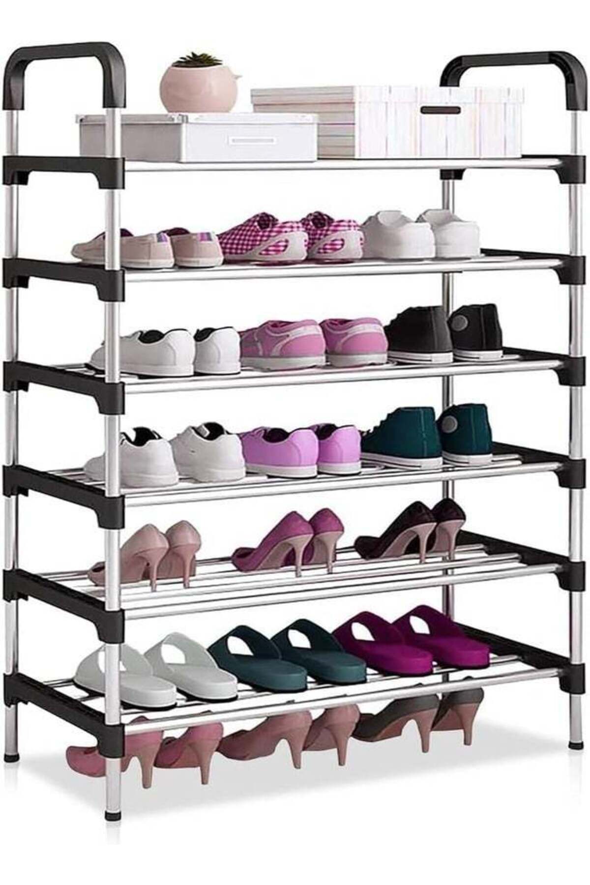 ZeeSquare-Stylish & Sturdy Metal Shoe Rack – Space-Saving, Adjustable, Stackable Storage Shelf for Entryway, 1