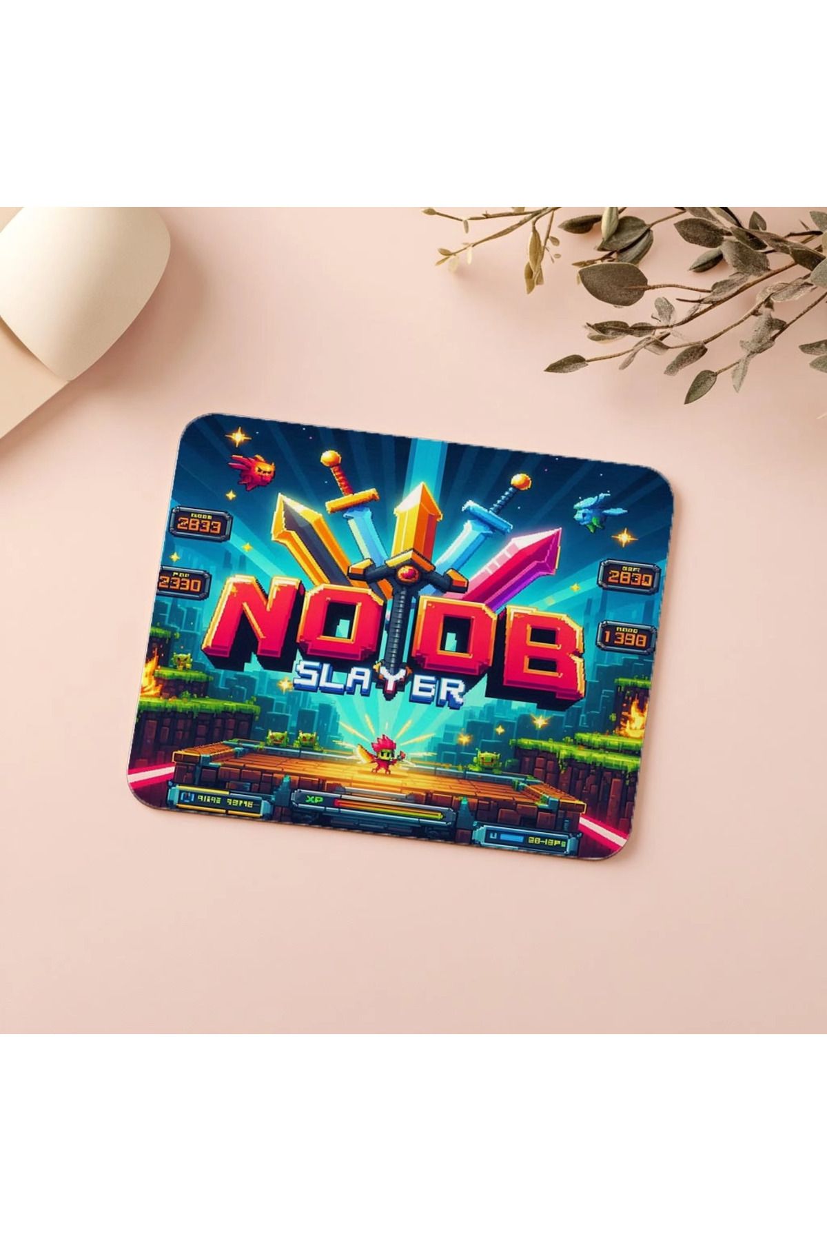 Luluyen-Mousepad cu tematică Pixel scrisă Noob Slayer - 19x23 cm 2 mm dreptunghiulară importată imprimată mouse pad 5