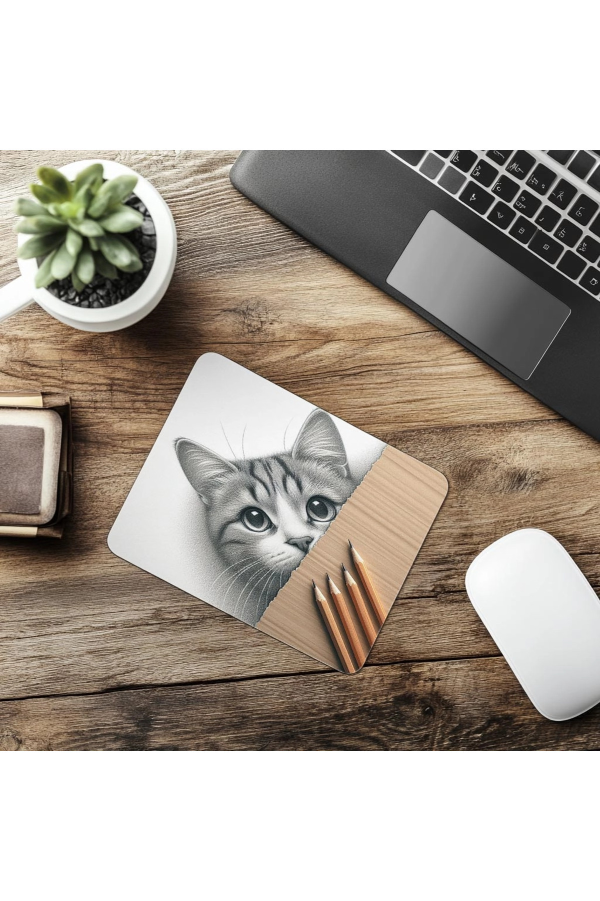 Luluyen-Curious Cat Looking from the Corner Mousepad - 19X23 cm 2 mm Rectangle Imported Printed Mouse Pad 6