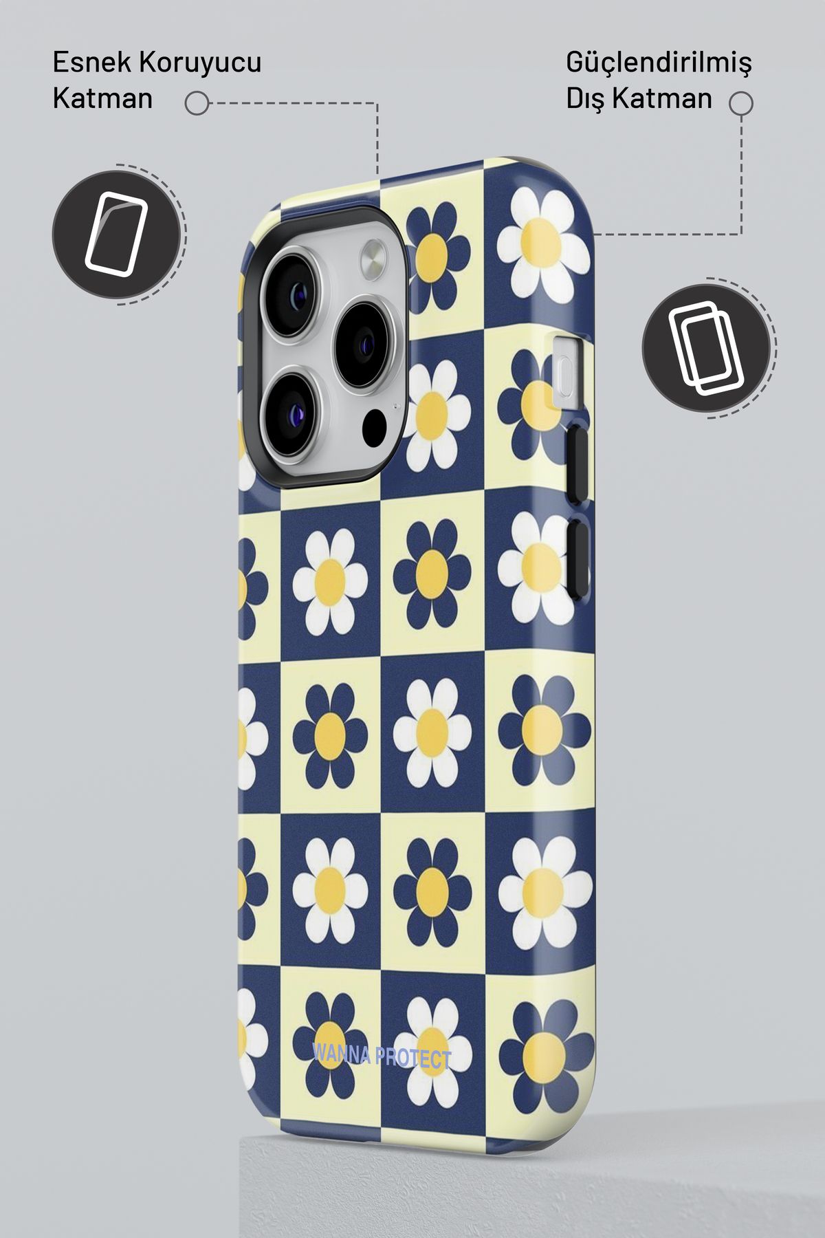 WANNA PROTECT-حافظة هاتف iPhone 16 مزدوجة الطبقات ممتصة للصدمات من Dama Daisy Glossy Superior PROTECT 3