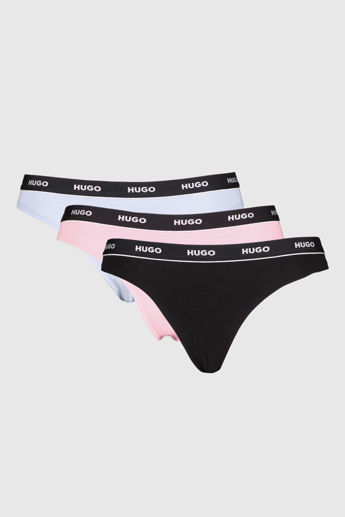 HUGO-, Set de chiloți tanga cu logo - 3 perechi, Negru, Roz, Albastru, XL 4