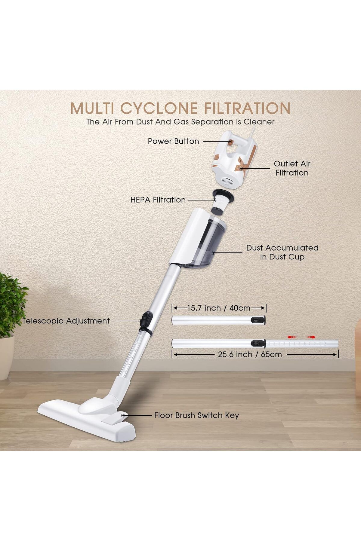 Generic-Corded Stick Vacuum Cleaner 650W, 18KPa Suction Power, 5M Cord, Lightweight and Multifunctional 5
