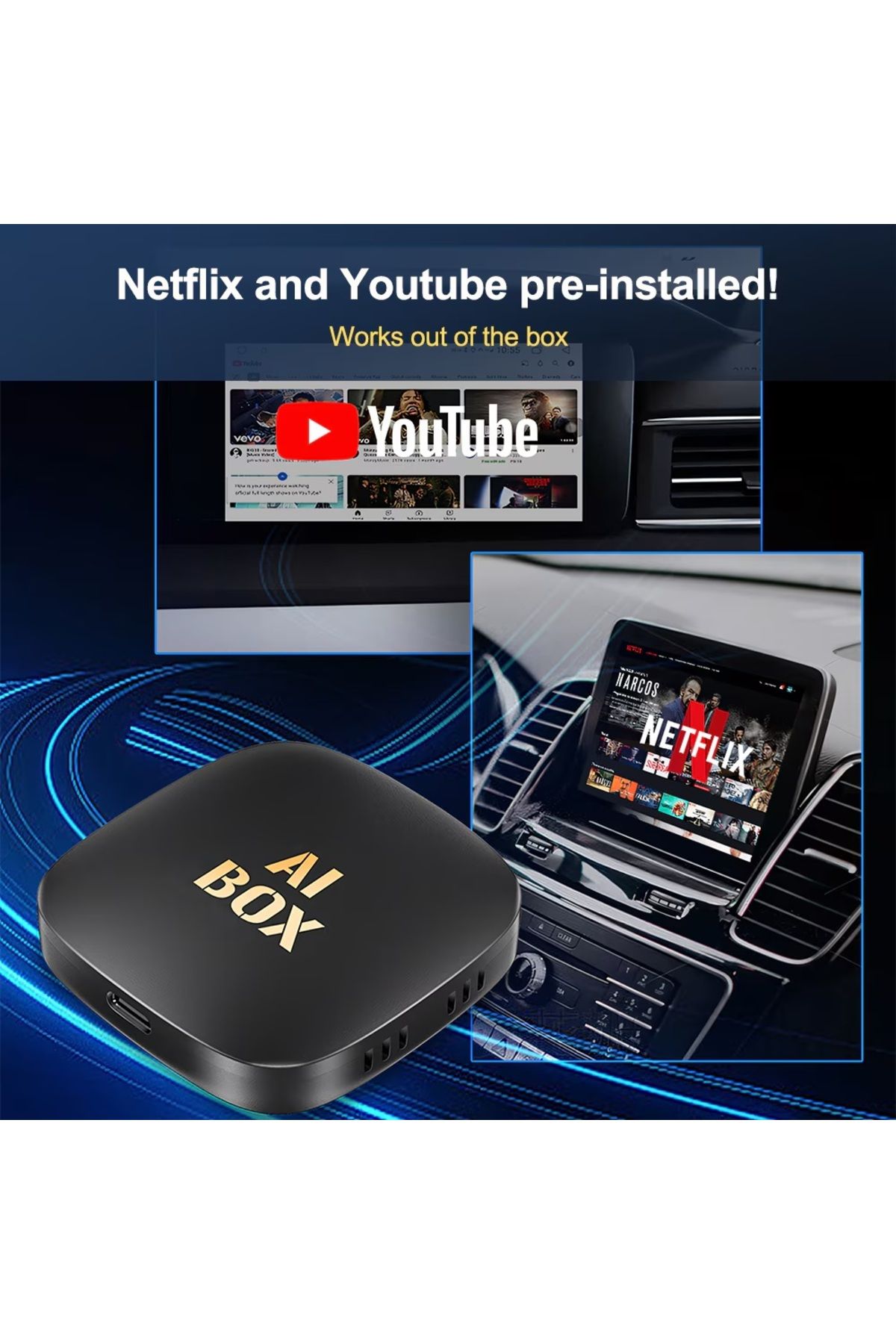 OEM-Adaptor Auto Wireless CarPlay și Android Auto, AI Box Android 13, Netflix și YouTube, 2+32 GB, GPS, pe 6