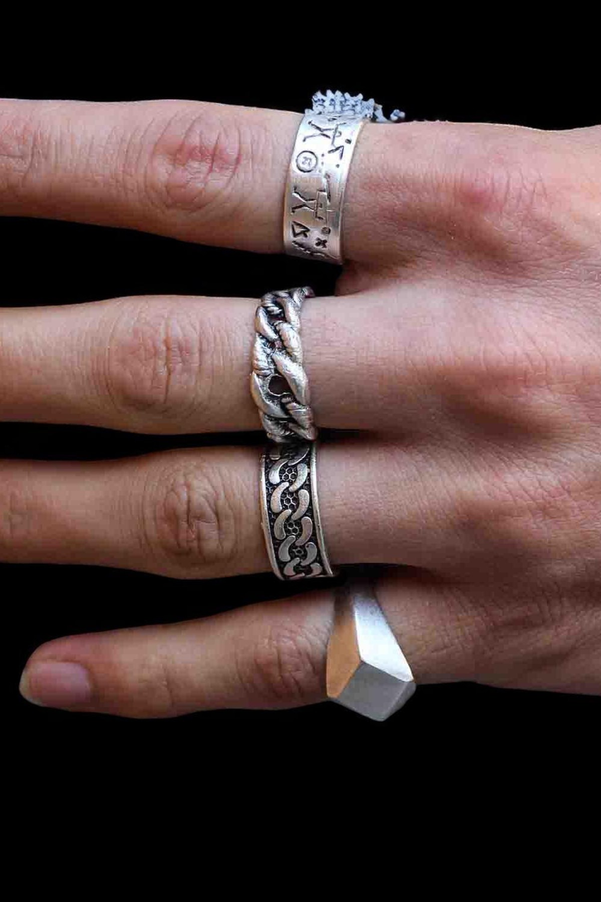 renery 4 Adet 925 Ayar Gümüş Kaplama Ayarlanabilir El Yapımı Erkek