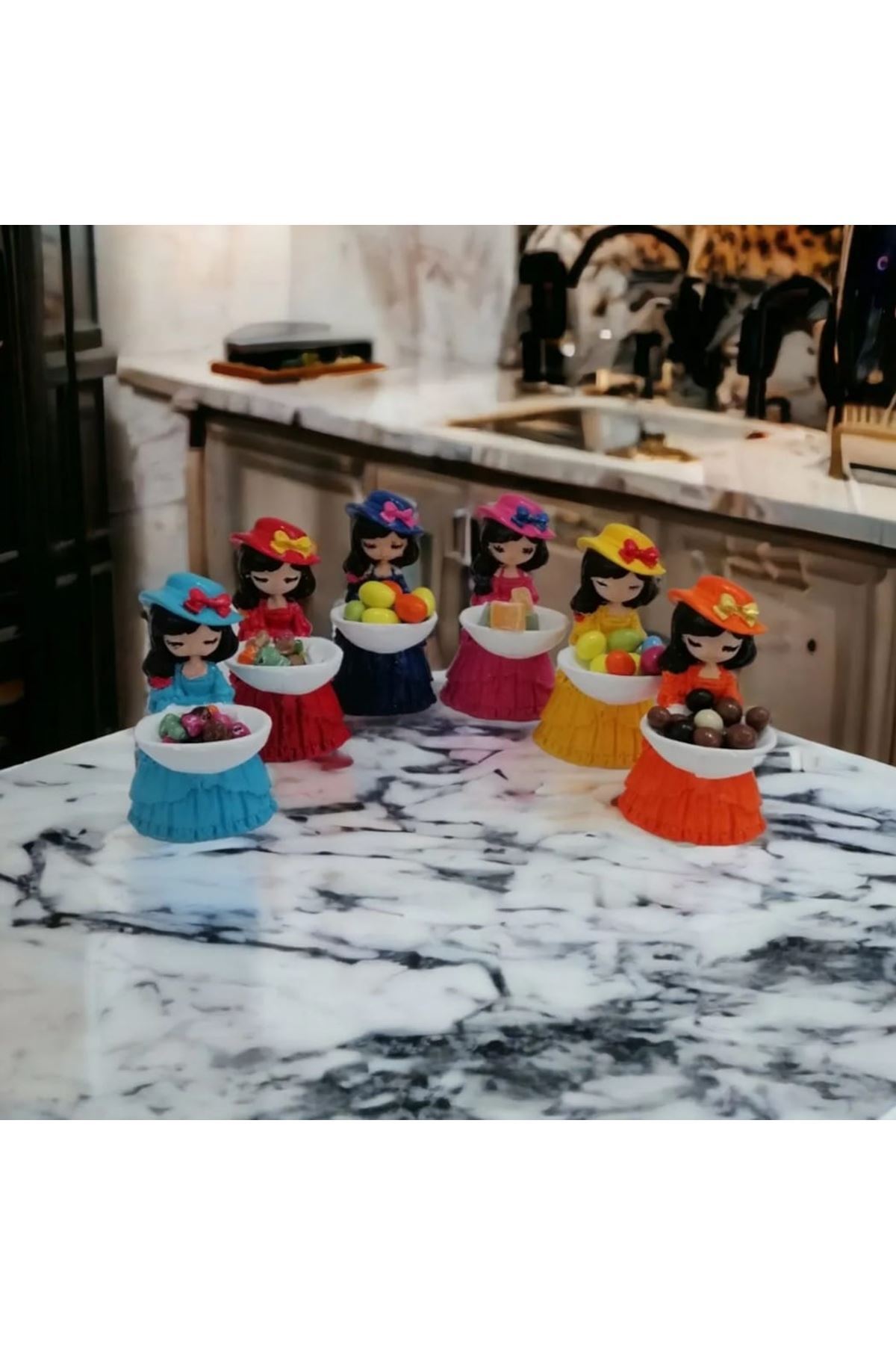 TAŞDEVRİLIFE Lokumcu Kız Kahve Yanı Sunumluk Lokumluk Şekerlik 6 Lı