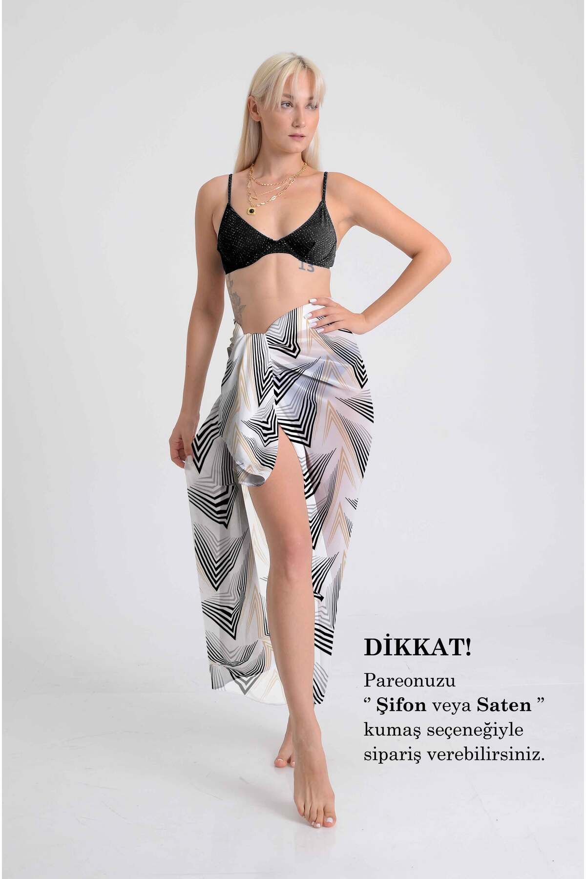 DESENİX-Modern Geometric Triangle Patterned Pareo |   100X145Cm |   Digital Printed Chiffon / Satin 1