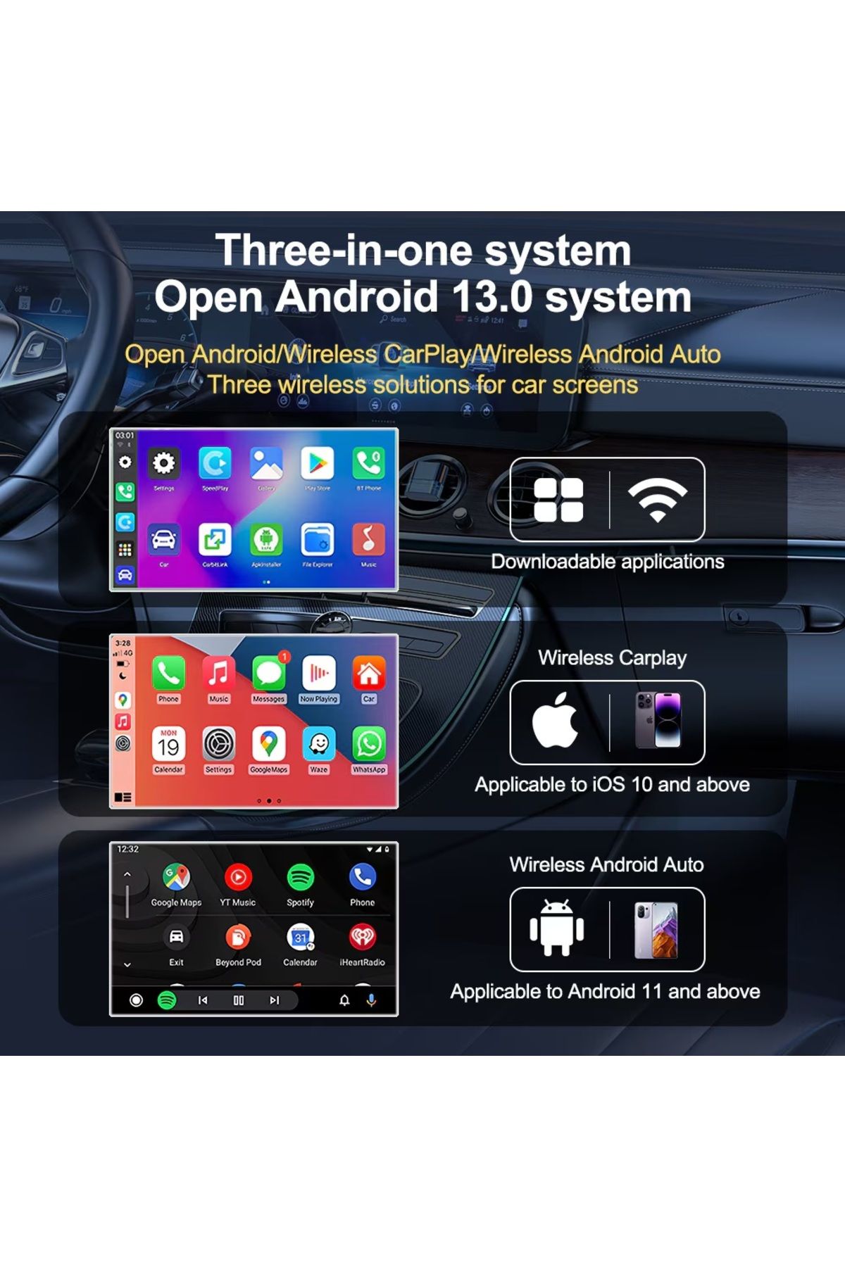 OEM-Adaptor Auto Wireless CarPlay și Android Auto, AI Box Android 13, Netflix și YouTube, 2+32 GB, GPS, pe 7