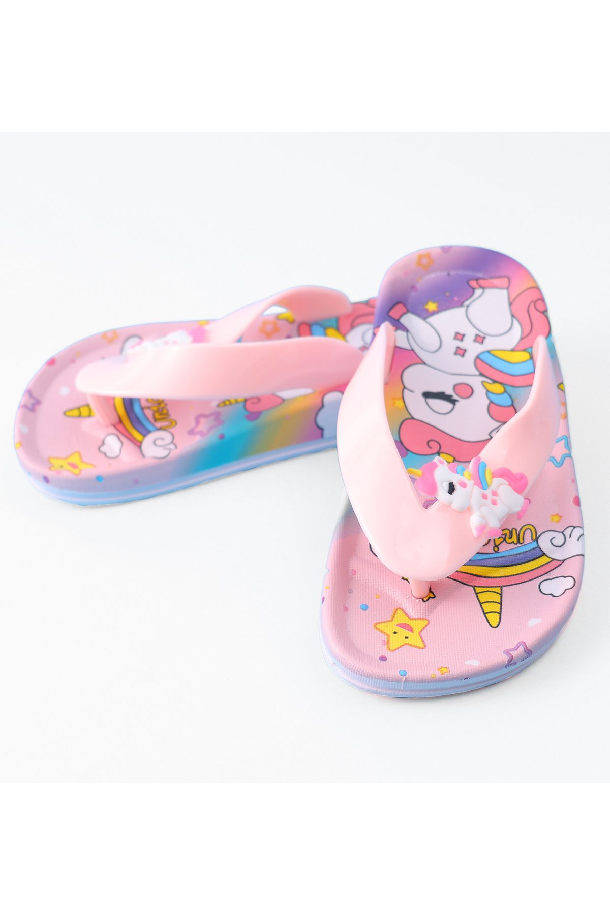 SAPS-Unicorn Print Slip On Flip Flops - Pink 2