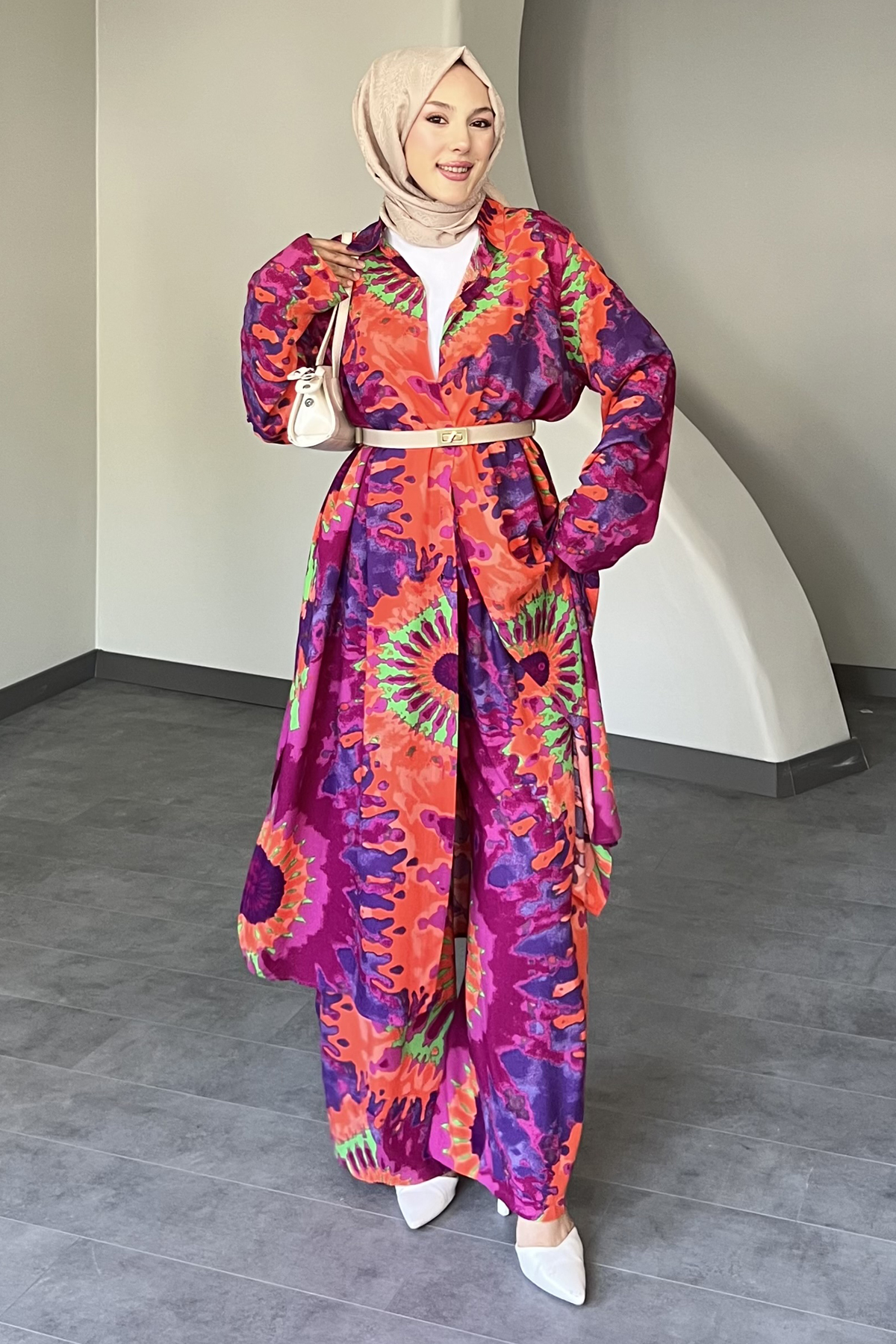 Colorful Patterned Long Shirt Set