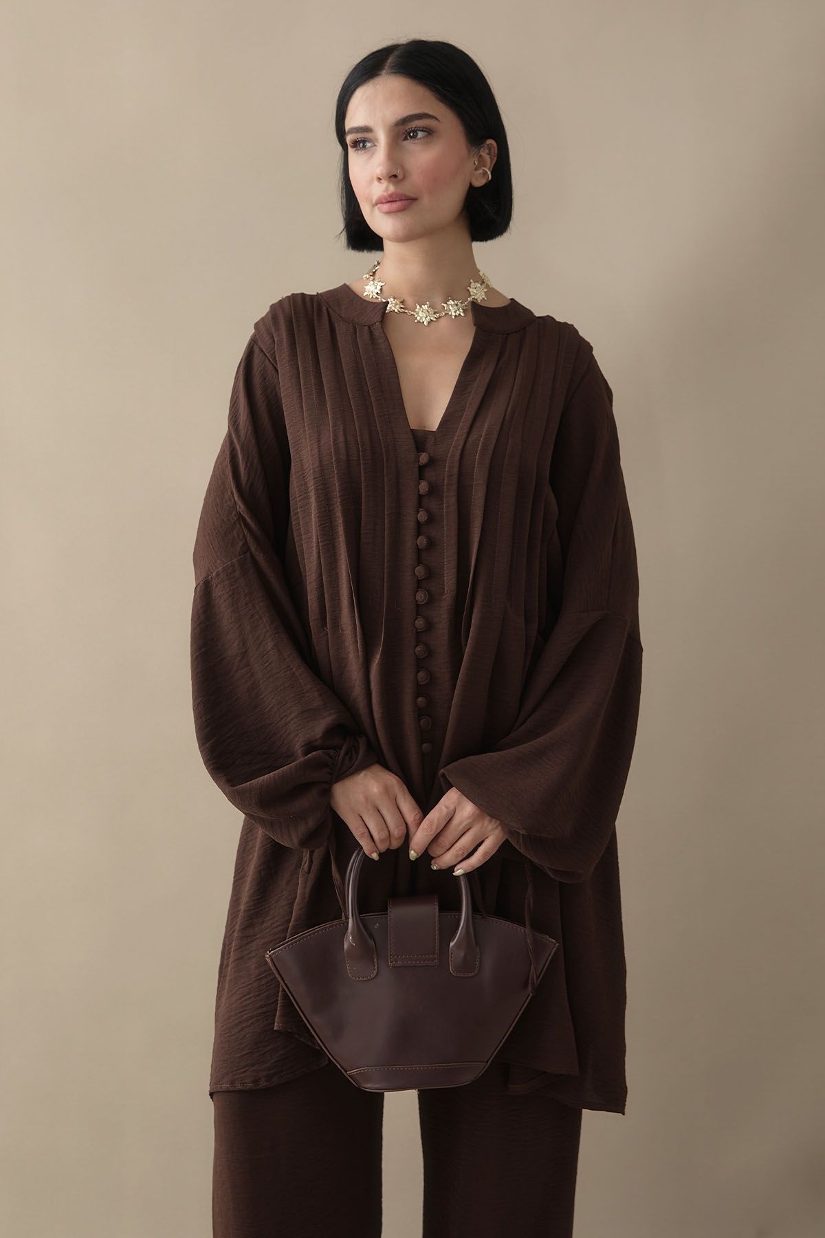 InStyle-Ribbed Handle Drawstring Bitter Brown Ayrobin Set 5