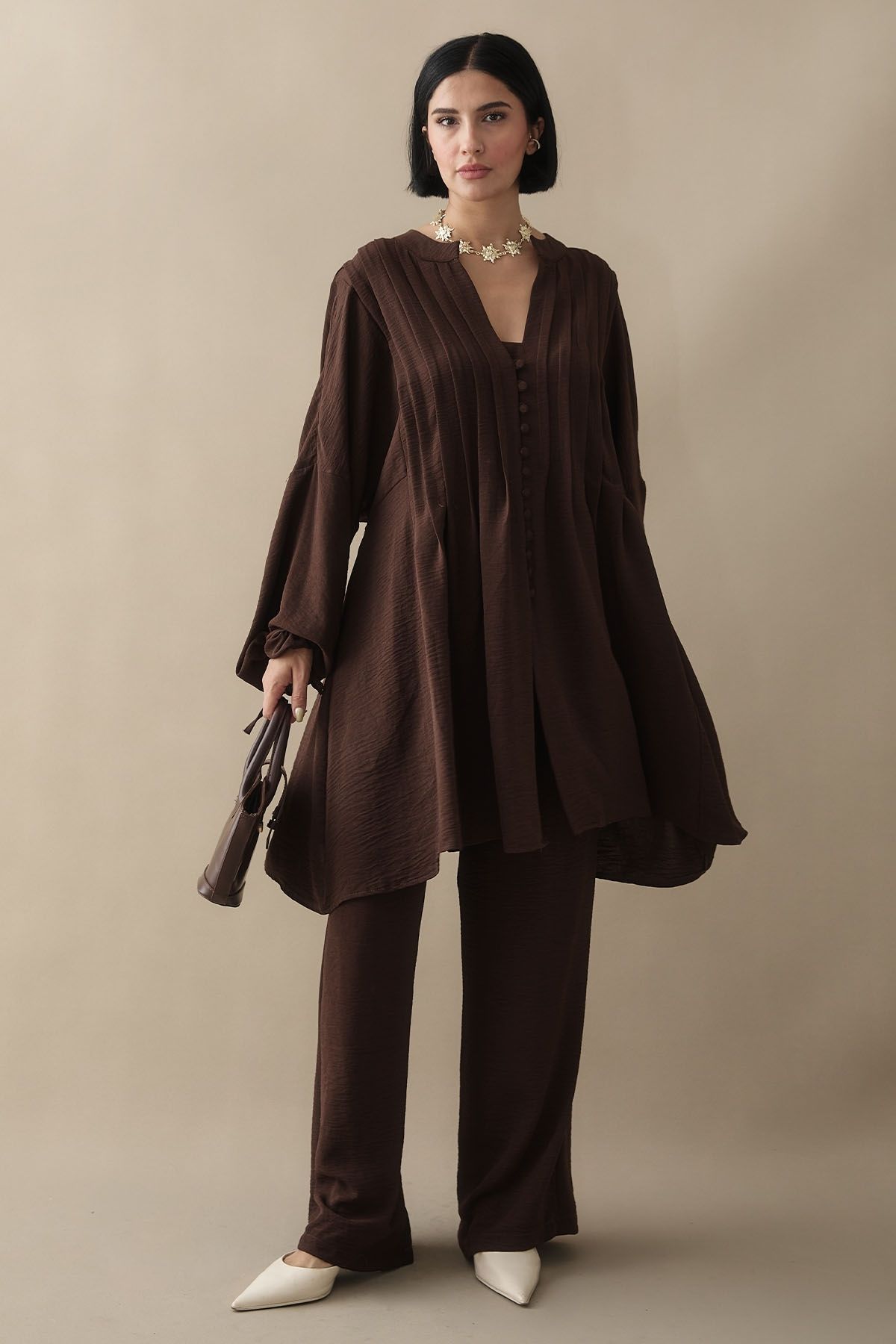 InStyle-Ribbed Handle Drawstring Bitter Brown Ayrobin Set 3