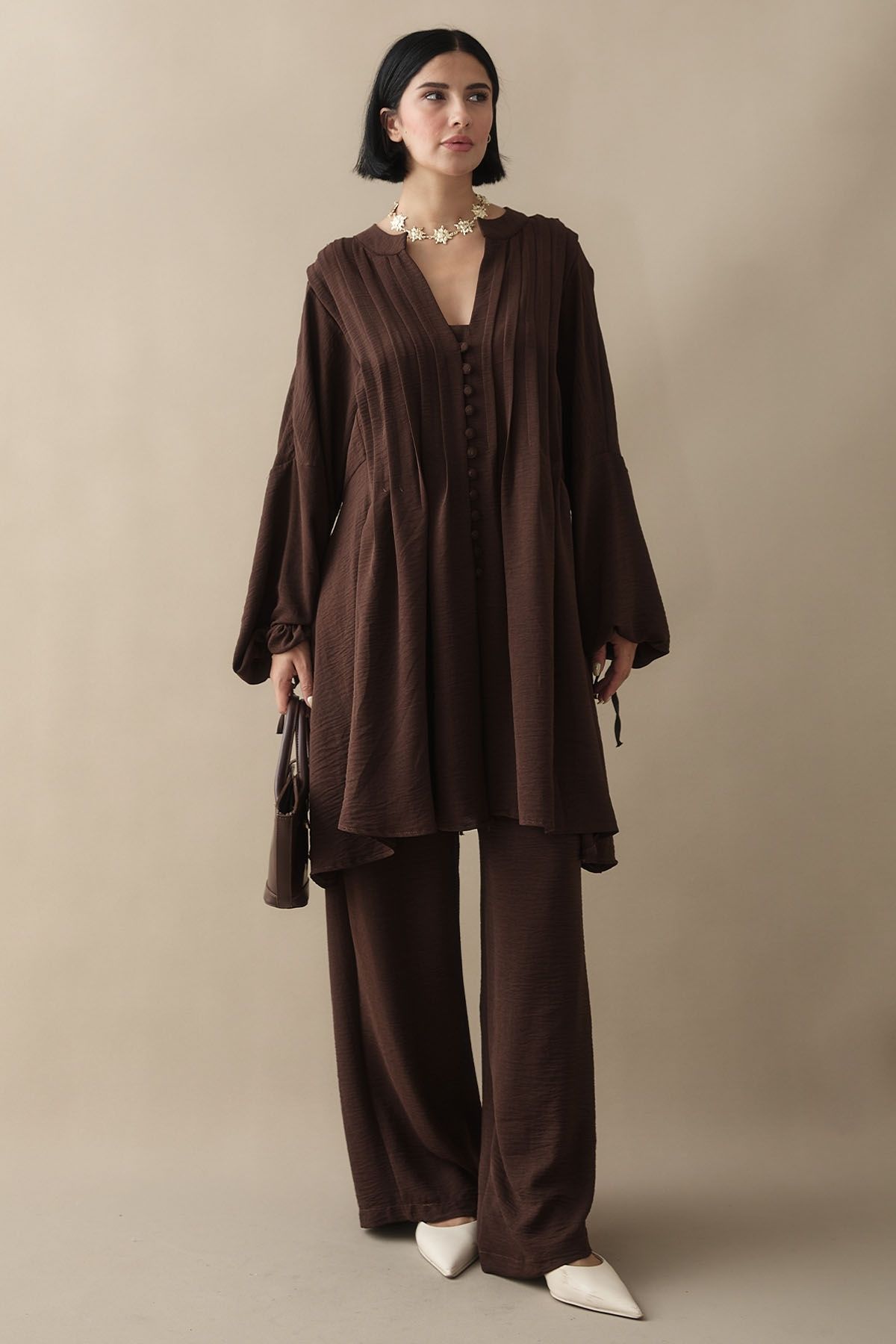 InStyle-Ribbed Handle Drawstring Bitter Brown Ayrobin Set 1