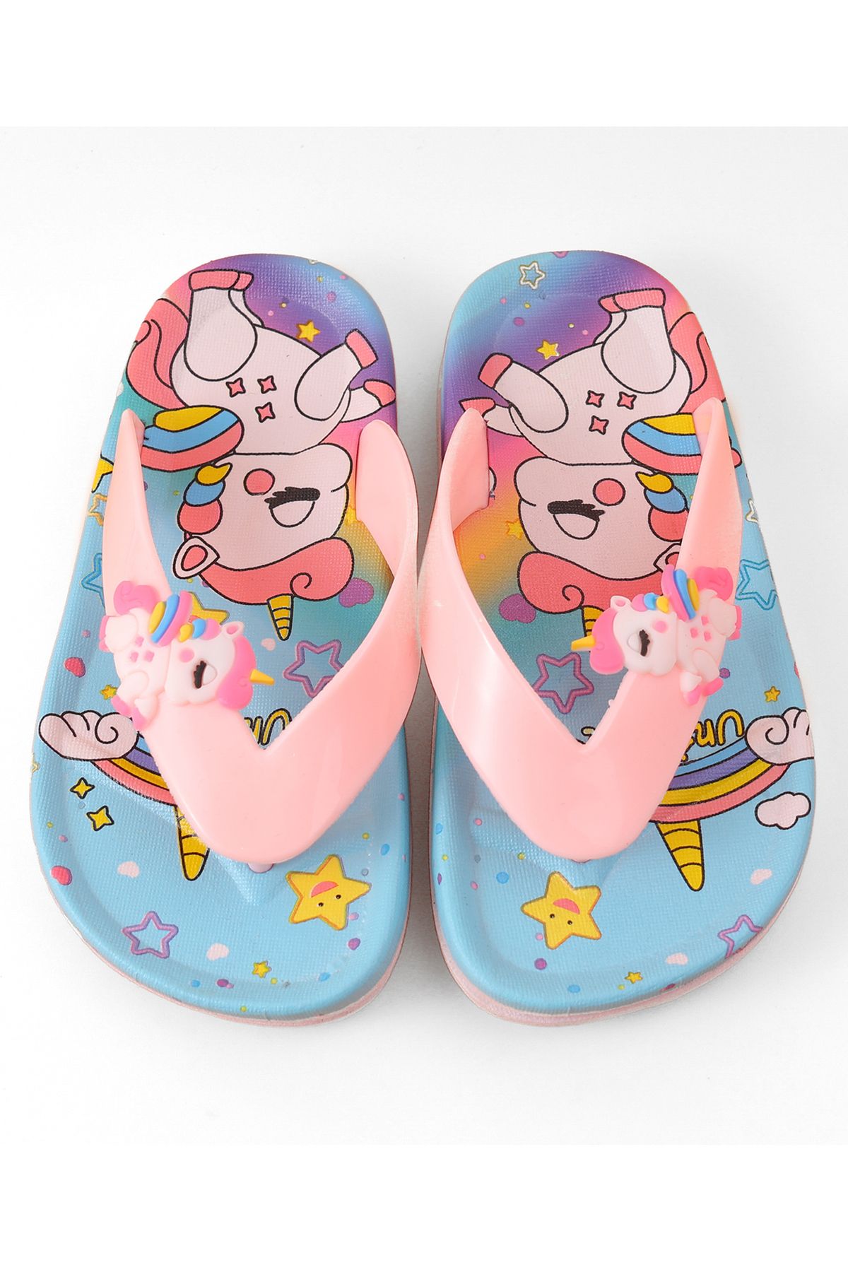 SAPS-Unicorn Print Slip On Flip Flops - Blue 2