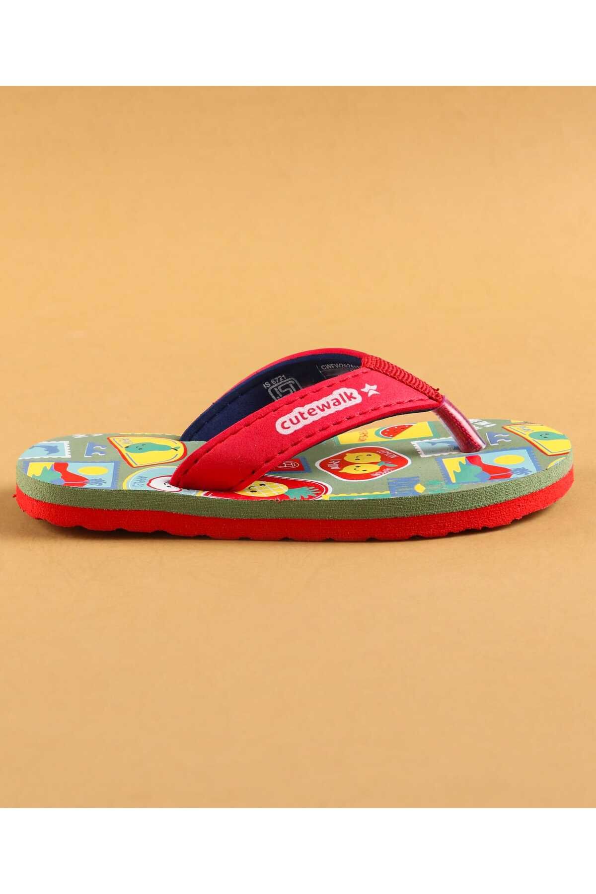 Cute Walk by Babyhug-Cute Walk by Babyhug Slip on Flip Flops with Stamp Print - Red 4