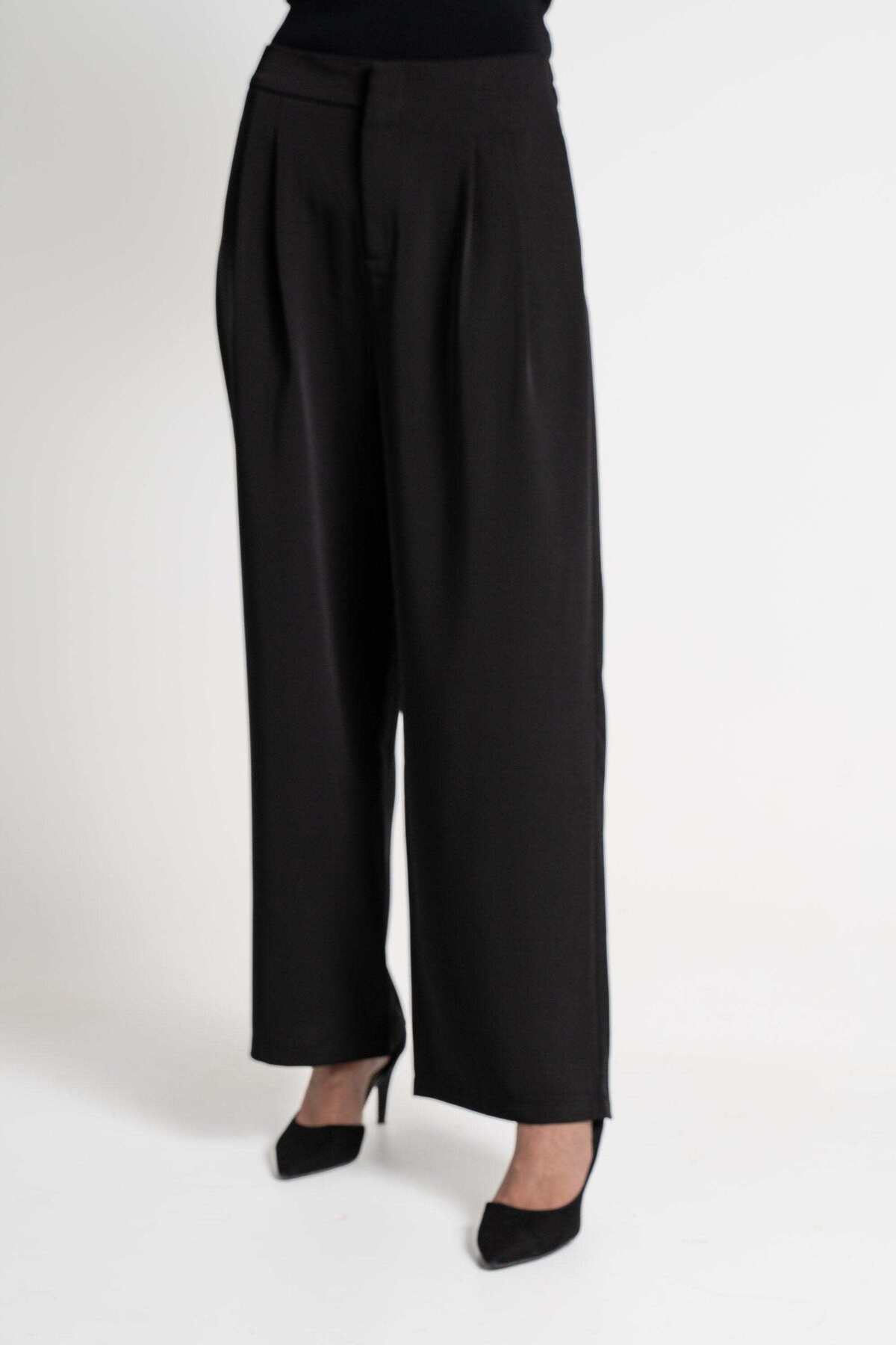mica-Women's Wide-Button Front Solid Long Pants with Pockets 1