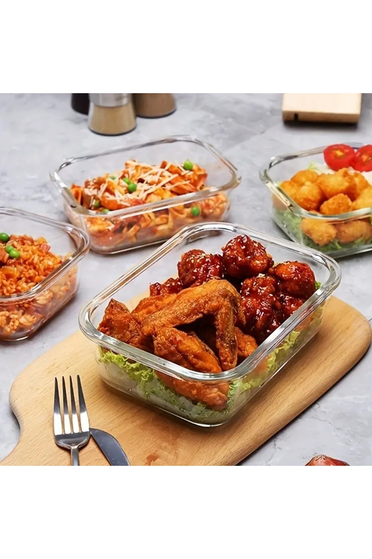 CİHO-Set of 3 (1520-1040Ml-700Ml) Glass Sealed Vacuum Rectangular Storage Container with Airtight Lid 5