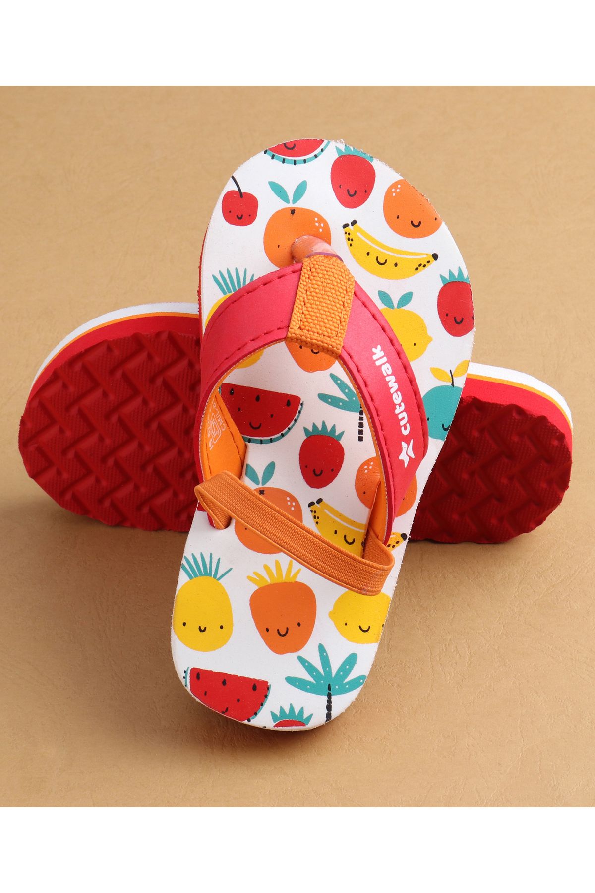 Cute Walk by Babyhug-Cute Walk by Babyhug Flip Flops With Backstrap & Fruits Print - Red 6