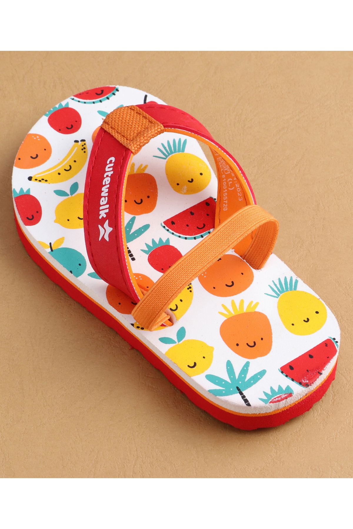 Cute Walk by Babyhug-Cute Walk by Babyhug Flip Flops With Backstrap & Fruits Print - Red 3