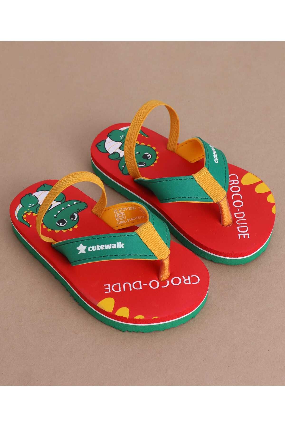 Cute Walk by Babyhug-Cute Walk by Babyhug Flip Flops with Back Strap & Crocodile Print - Red 2