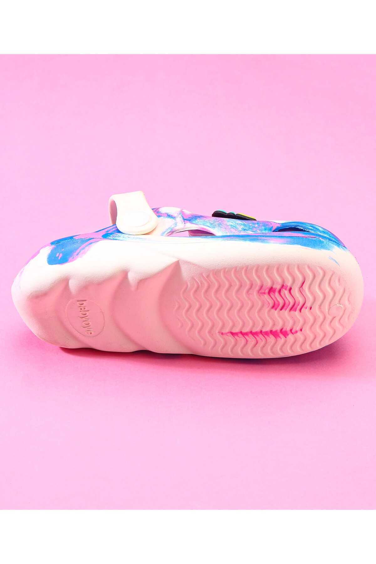 Babyoye-Clogs with Back Strap & Text Applique - Blue & Cream 5