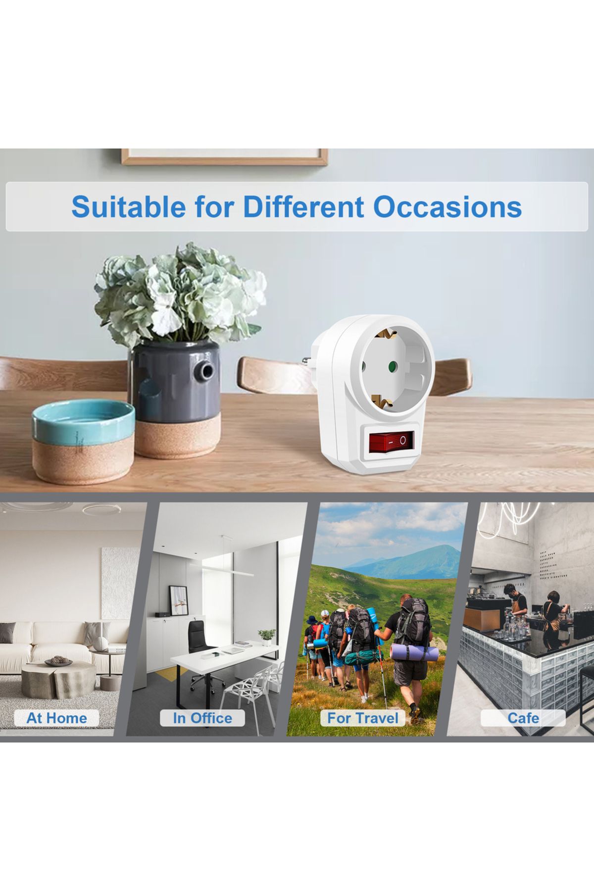 Choice-250V EU 1 WHITE A Set of 3 Sockets with Safety Contact, Socket Adapter, Middle Socket with Switch, S 6