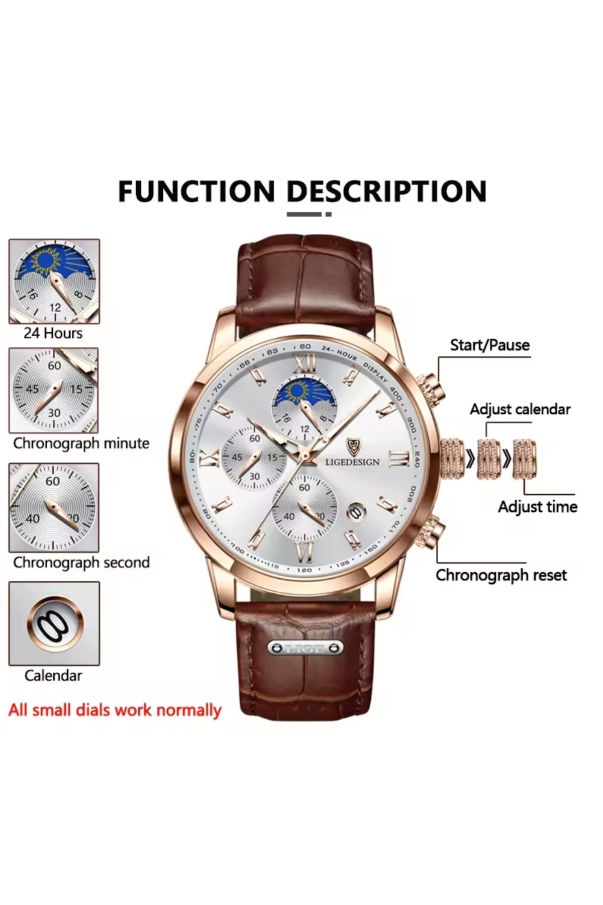 Lige  Design Klasik Tasarım Lüks Erkek Kol Saati - Görsel 4