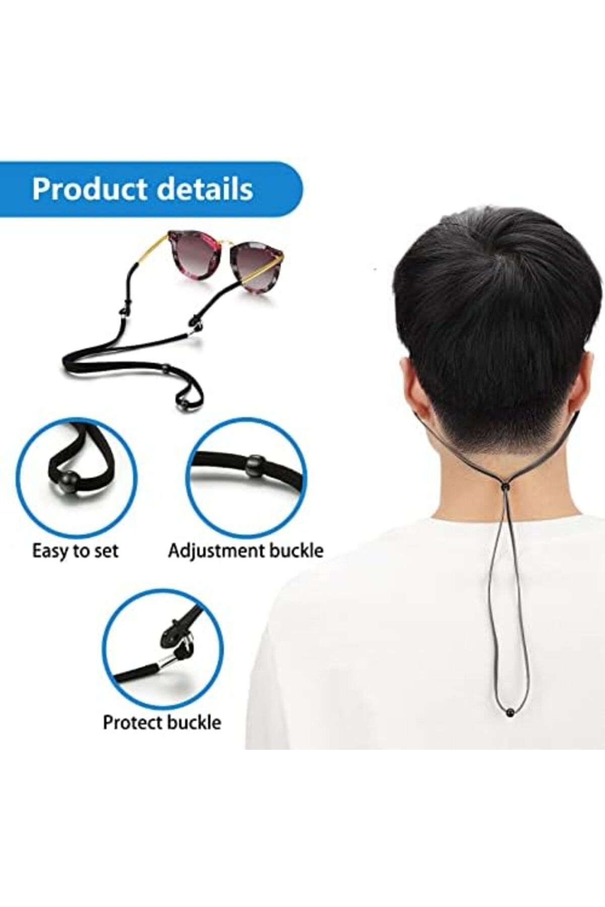 CHT-Eyeglass Straps Chain, 4pcs Eyeglass Straps Cord, Glasses Cord Lanyard Non-Slip Spectacles Cord Reta 6
