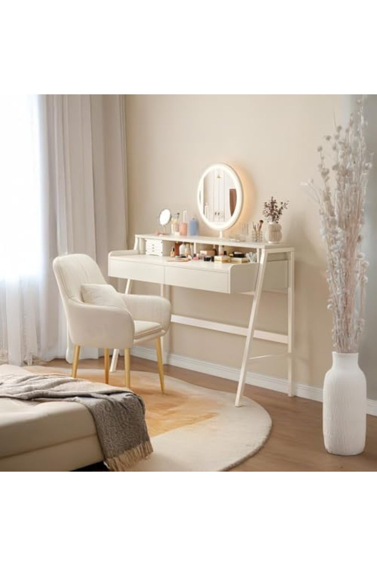 AGD-Modern Vanity Table with Mirror, Makeup Table with Two Storage Drawers, Multi-functional for Bedroom 2