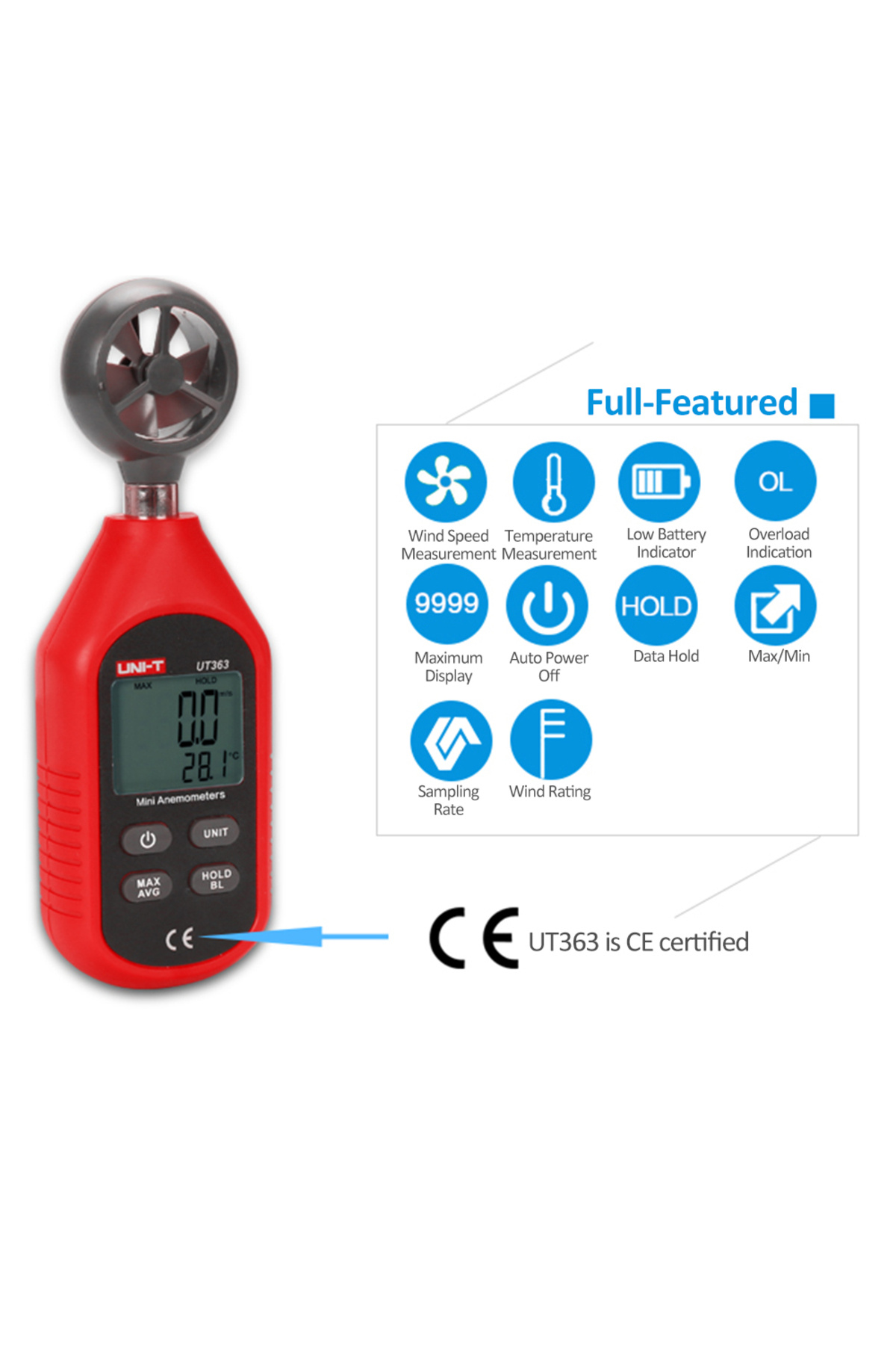 Choice-UNI-T UT363 Handheld Mini Digital Anemometer Wind Speed Measurement Temperature Tester LCD Displa... 2