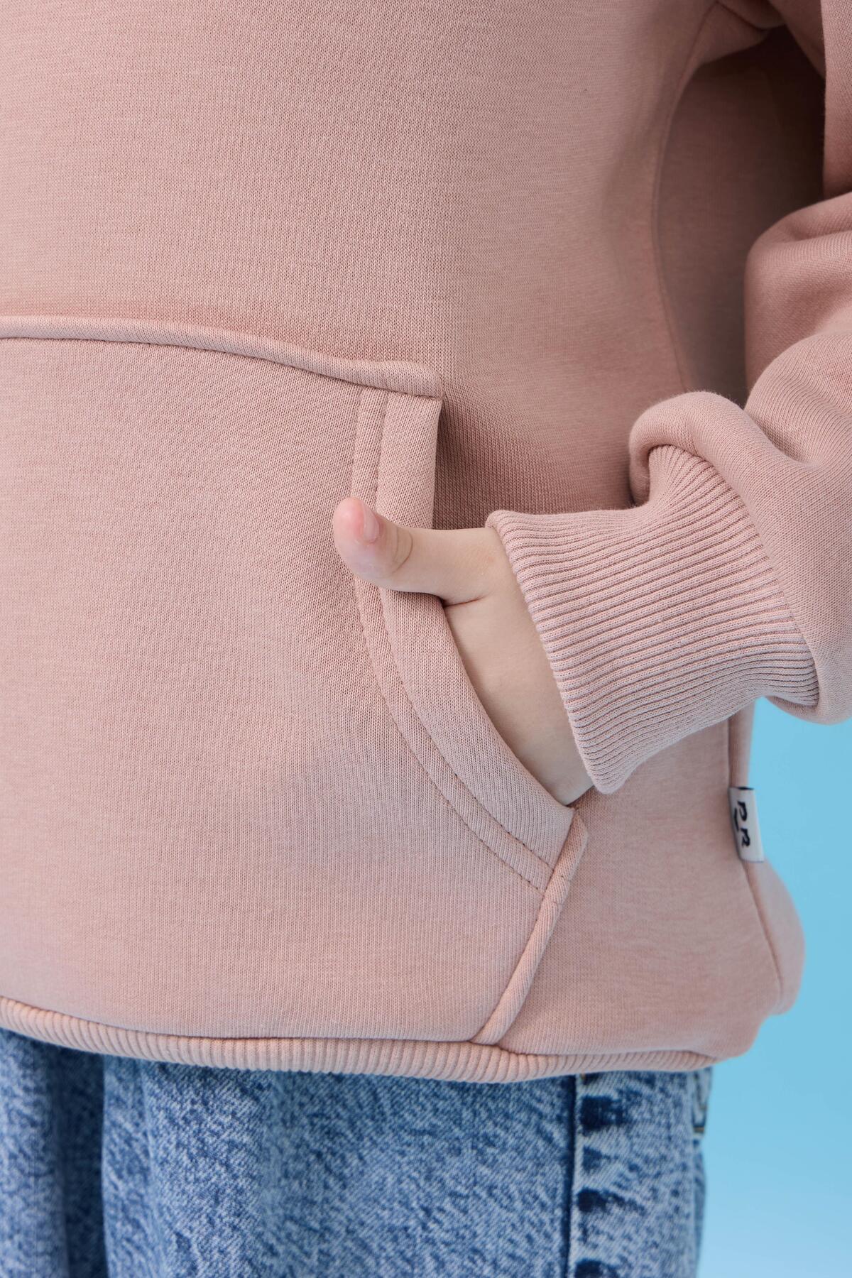 Perendi Unisex Kapüşonlu Kanguru Cepli Şardonlu Kışlık Sweatshirt - Toprak fotoğrafı 3 (önizleme)