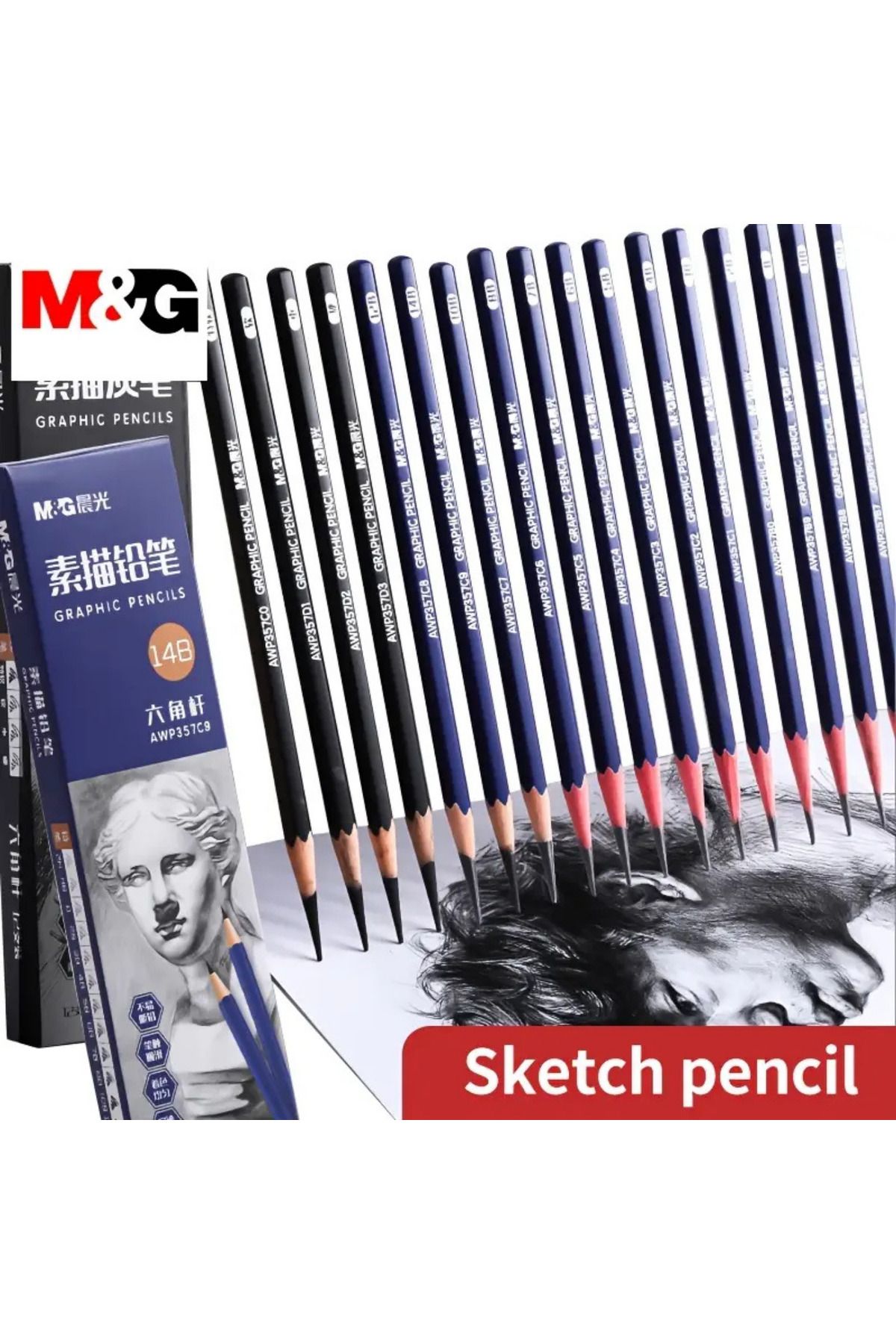 m&g pro-Drawing Pencil, Extra Soft/Soft/Medium, Perfect for Drawing, Shading and Blending. 12 Pieces of Hb 4