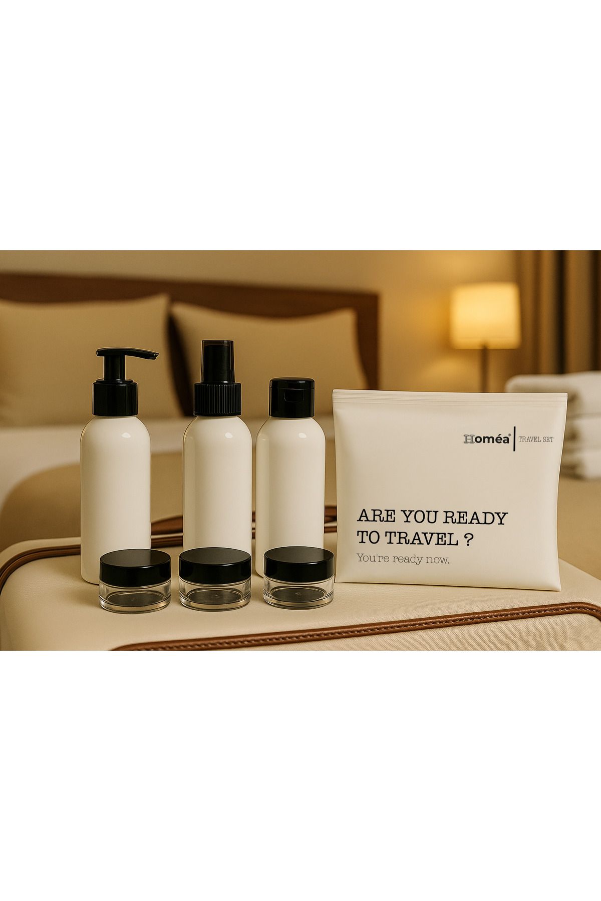 ROYALGROSS-Plastic Travel Size 100ml White Bottle and Jar Set of 6 – Travel Kit with Bag 3