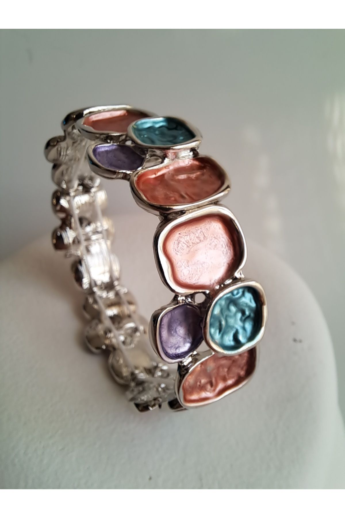 BHR AKSESUAR-Silver Mixed Color Elastic Boho Style Bracelet 2