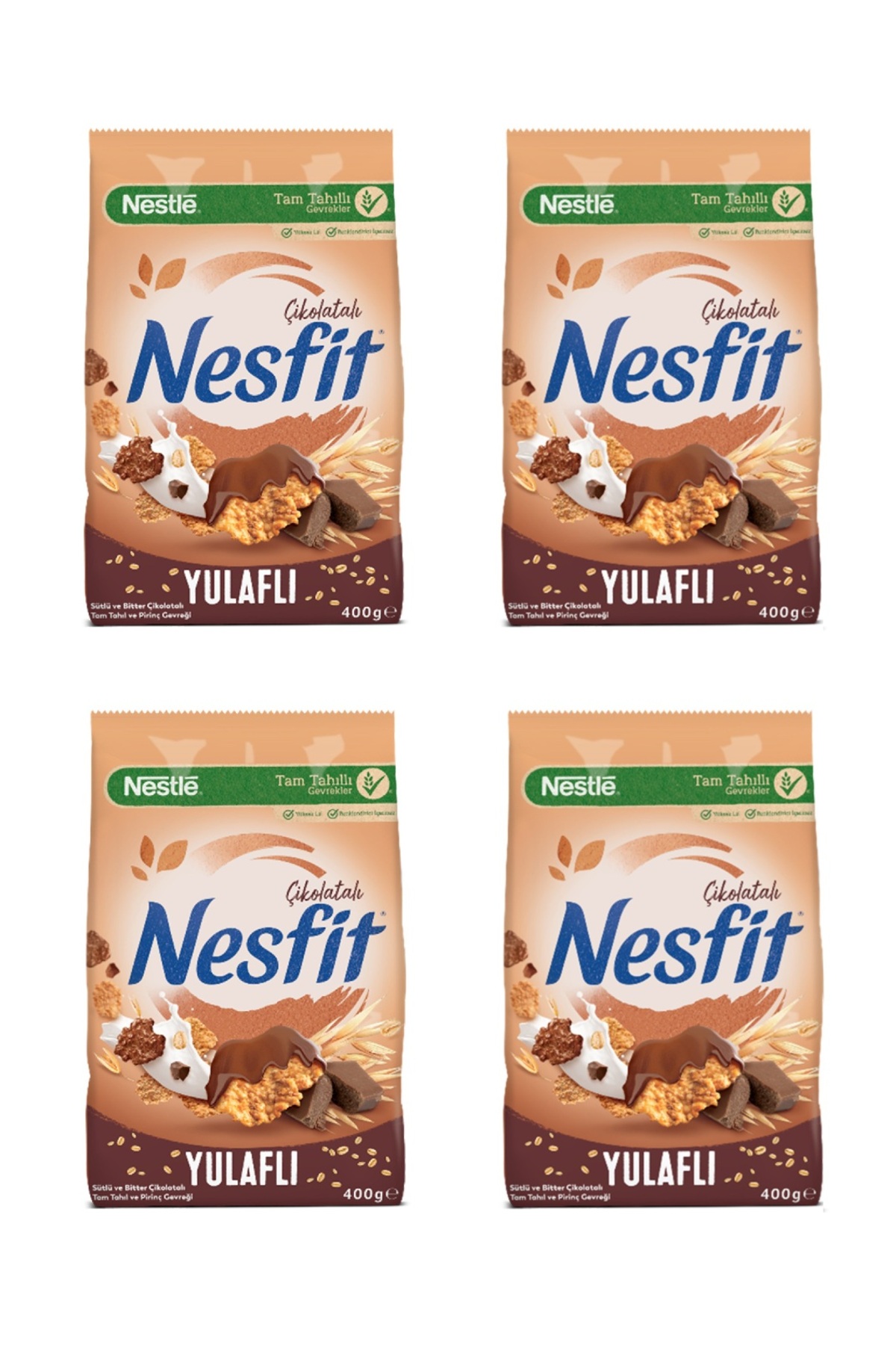 Nesfit Çikolatalı Tam Tahıl ve Pirinç Gevreği 400 Gr x 4 Adet